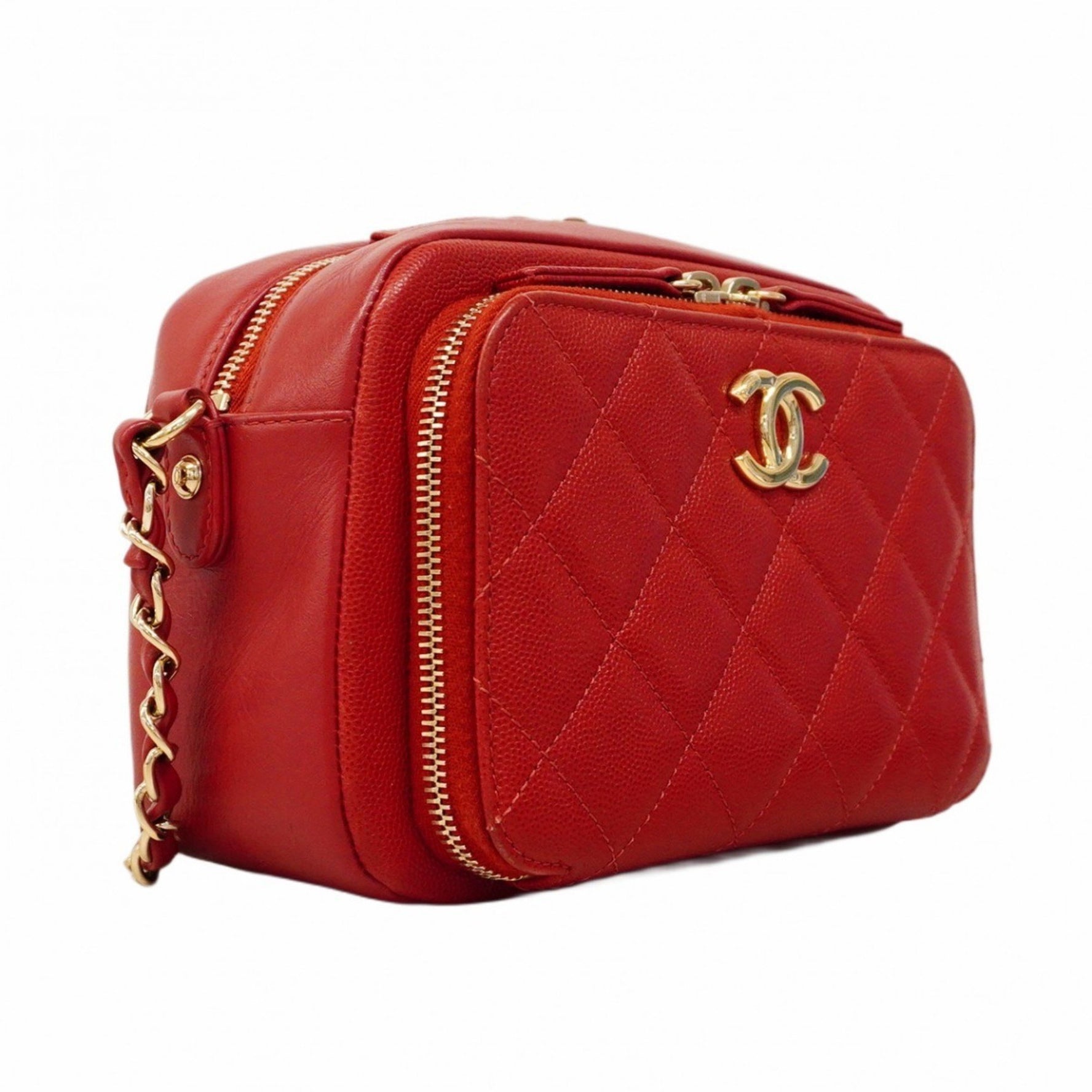 Chanel Matelasse Shoulder Bag with Chain, Caviar Leather, Red Champagne