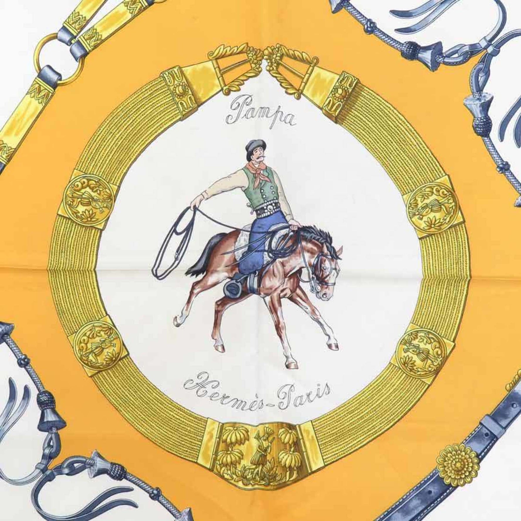 Hermes Scarf/Muffler Carre 90 Silk Yellow Multicolor