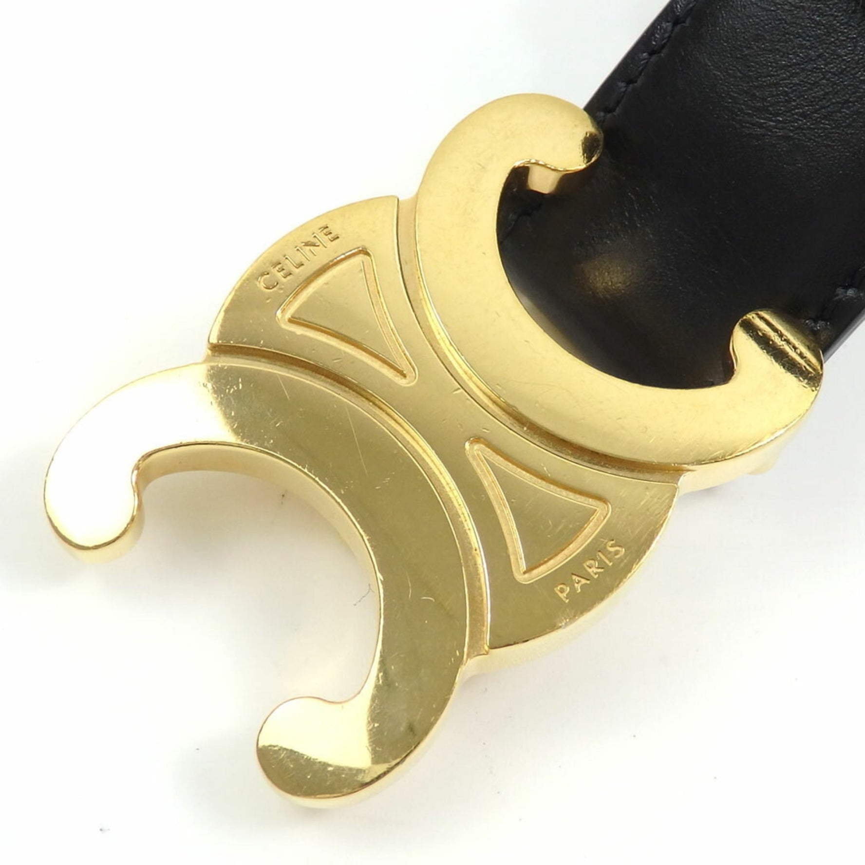 Celine Medium Triomphe Belt Taurillon Leather, Black and Gold, Size