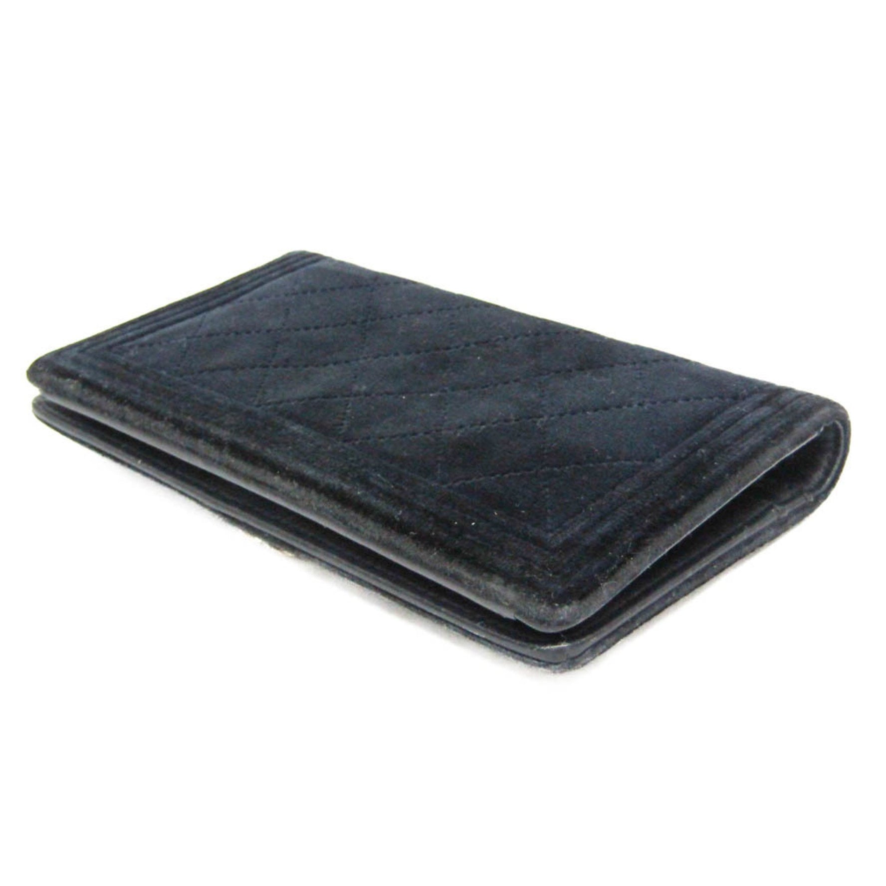 Chanel Boy Velour Long Wallet (bi-fold) Dark Navy