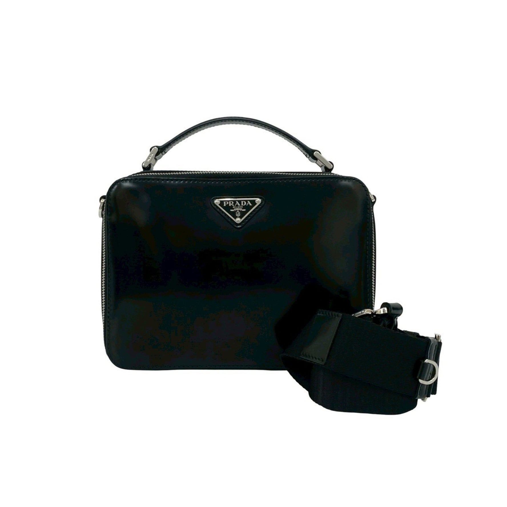 Unused, stored PRADA triangle logo hardware patent leather handbag/shoulder bag in
