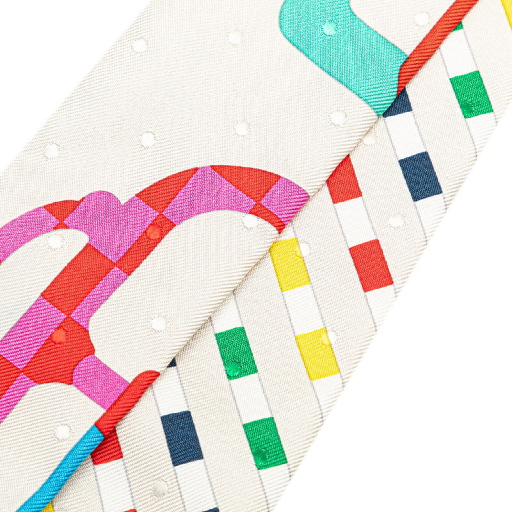 Hermes Twilly Bouclerie moderne Modern Buckle Scarf Muffler Light Gray Blue Multicolor Silk