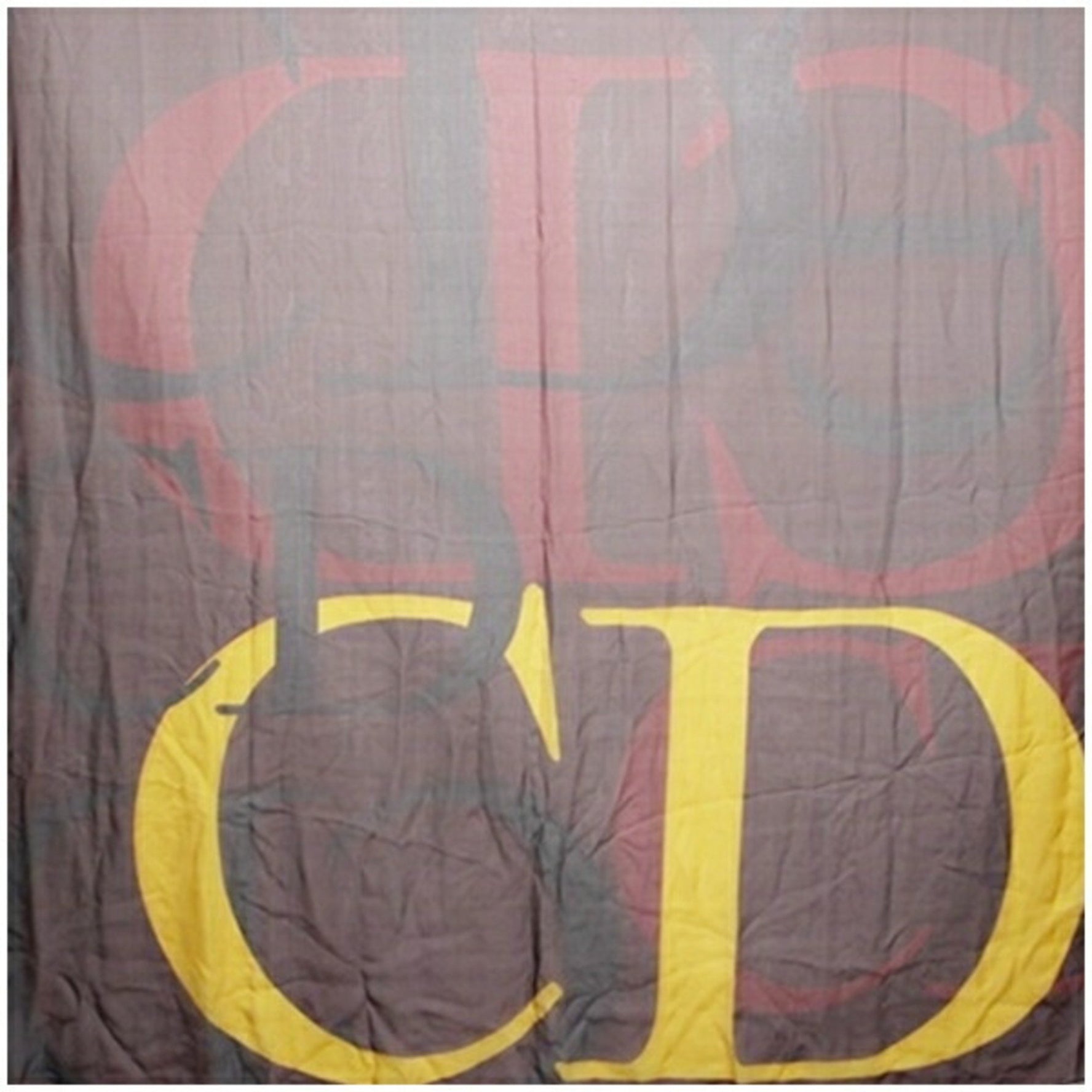 Christian Dior Silk Chiffon Large Scarf Muffler Red x Mustard
