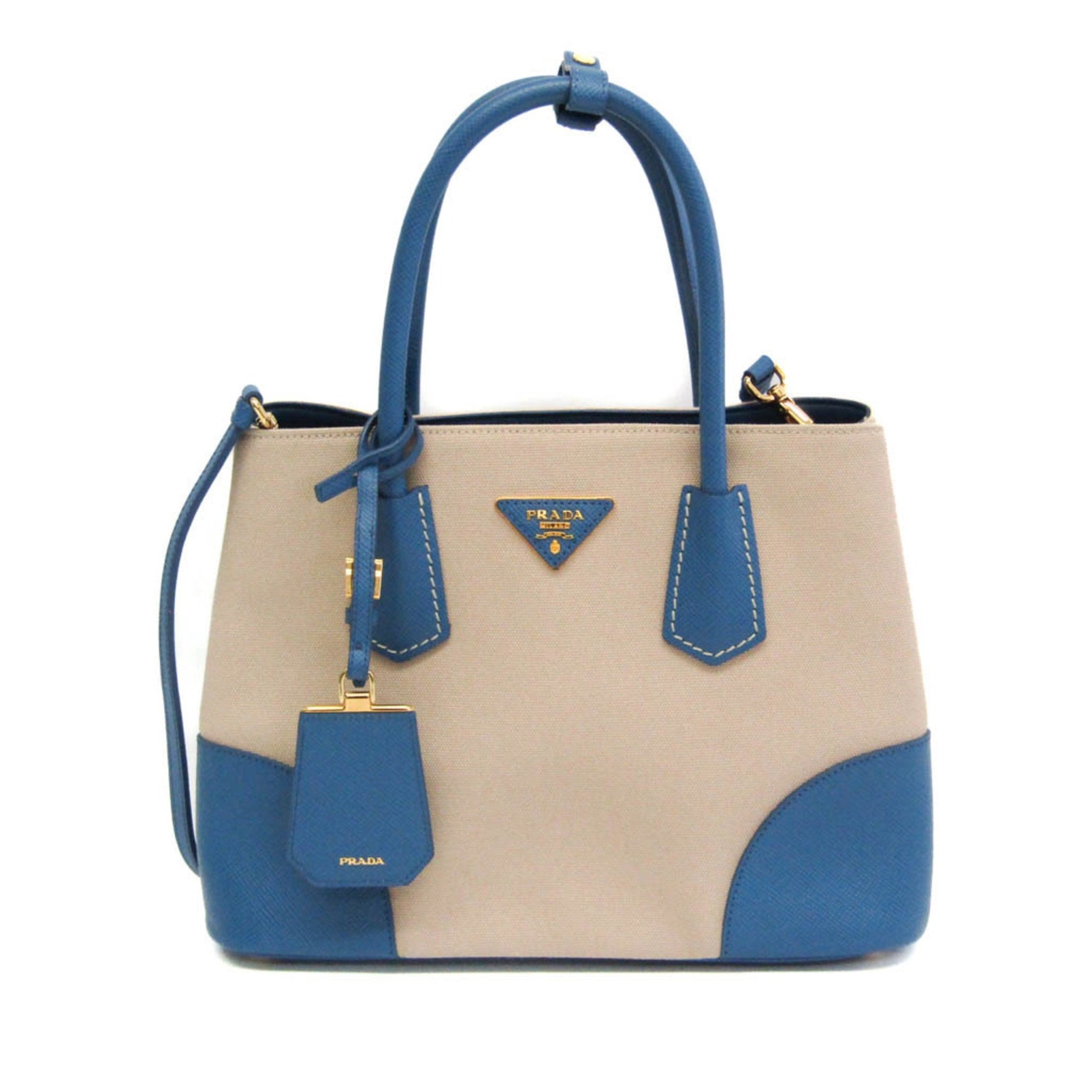 Prada Double bag Women's Saffiano,Canvas Handbag,Shoulder Bag Beige,Blue