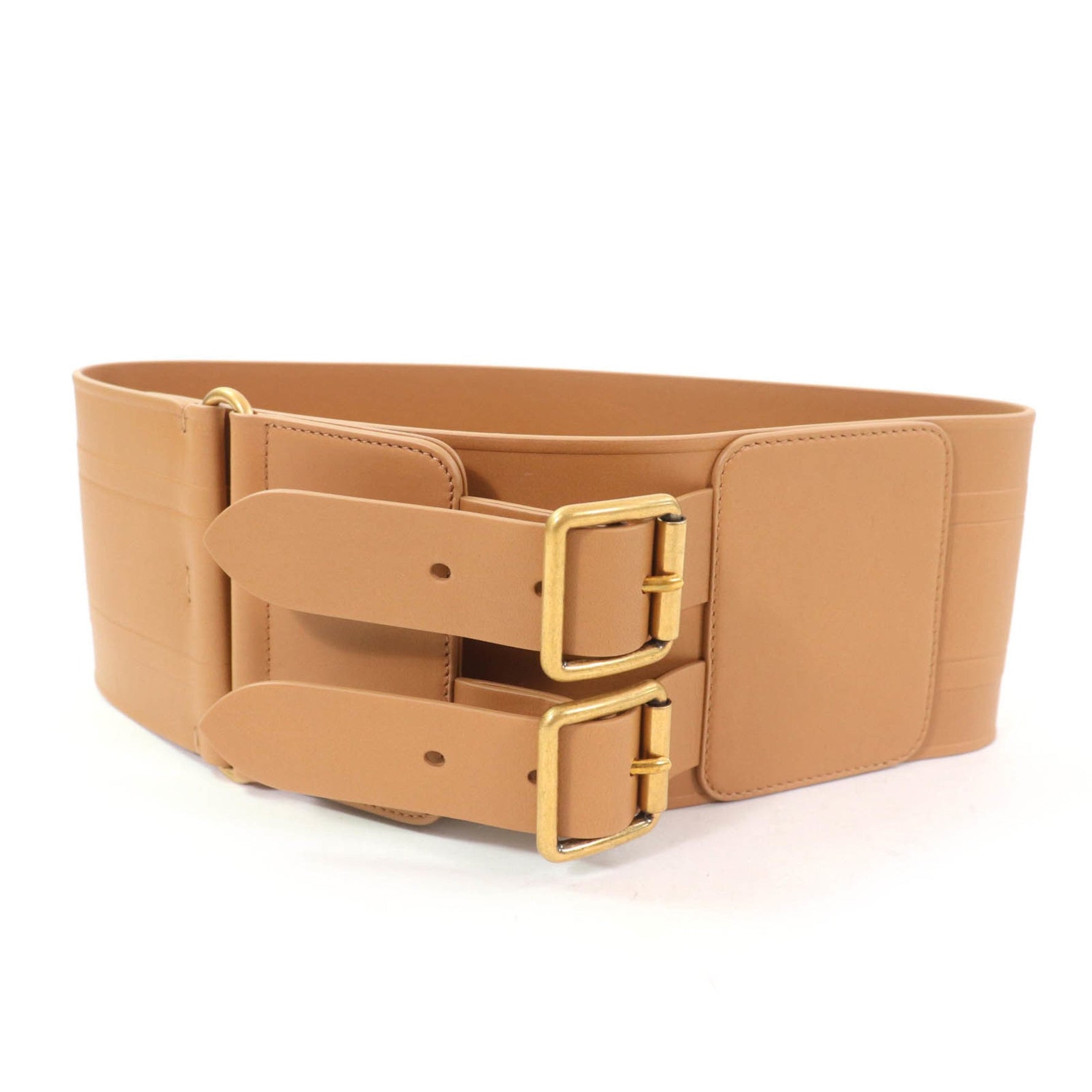 Christian Dior D-Waist Maxi Leather Belt with Double Gold Buckle, Hardware, Size 70, Made in Italy