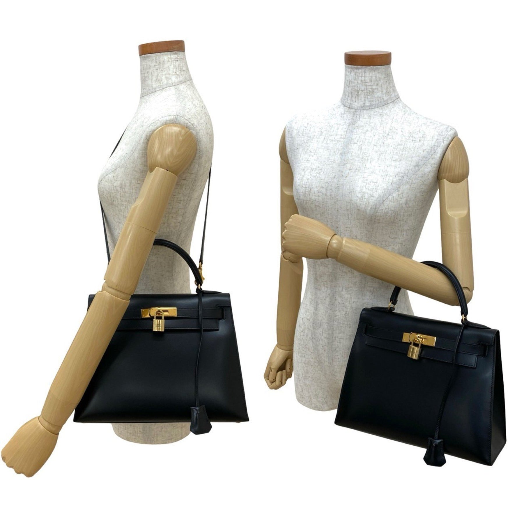HERMES Kelly 28 Box Calf Leather Genuine Handbag/Shoulder Bag