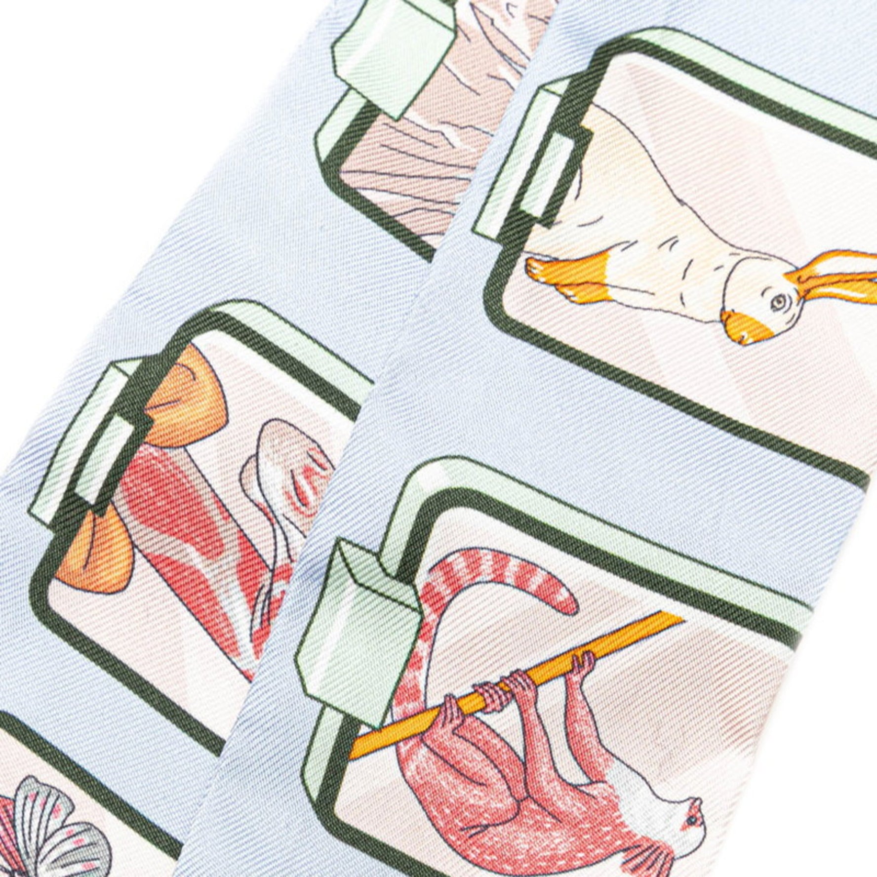 Hermes Twilly STORY Story Scarf Muffler Light Blue Pink Multicolor Silk