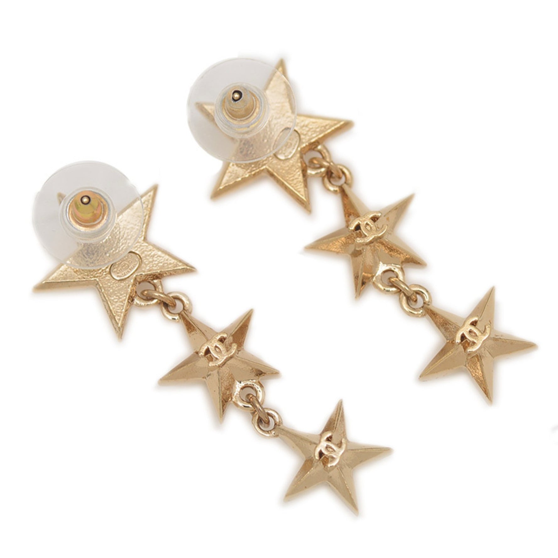 Chanel Triple Star Coco Mark Earrings, Champagne Gold