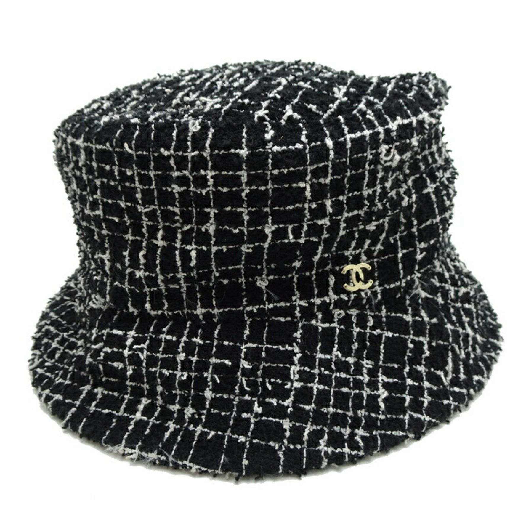 Chanel Tweed Bucket Hat, Size L, Cotton, Black