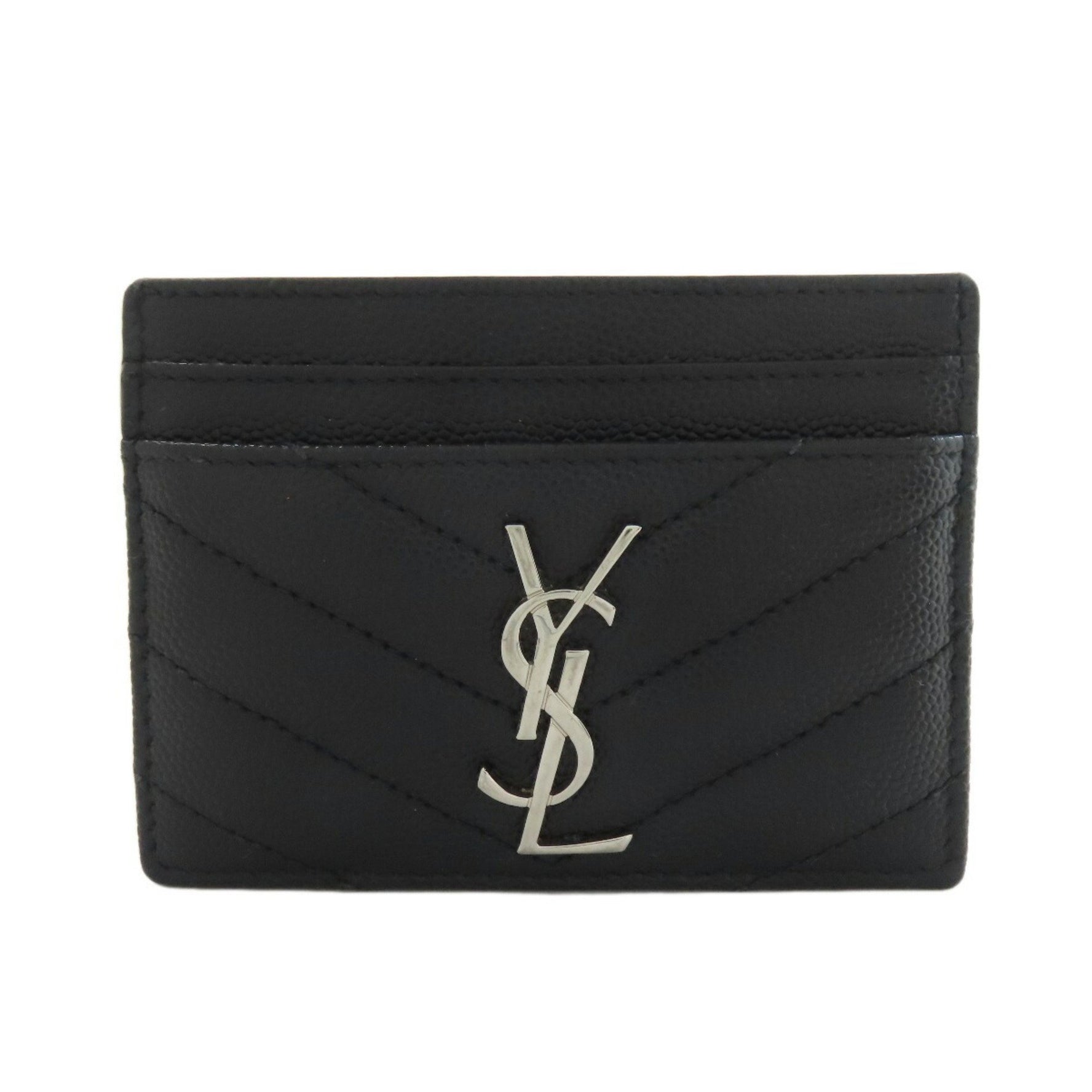 Saint Laurent V-stitch card case in calfskin .