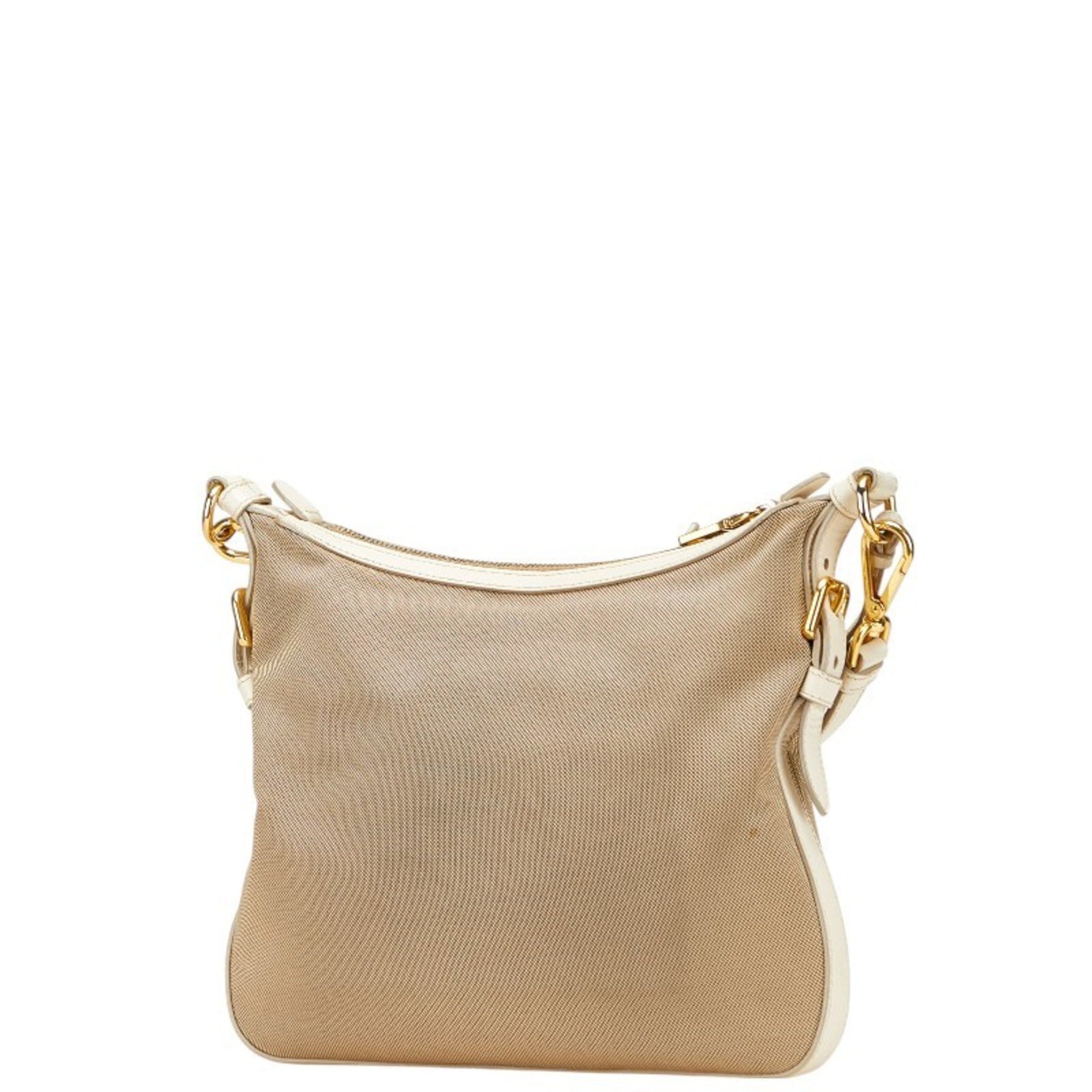 Prada Crossbody Shoulder Bag Beige Ivory Canvas Leather