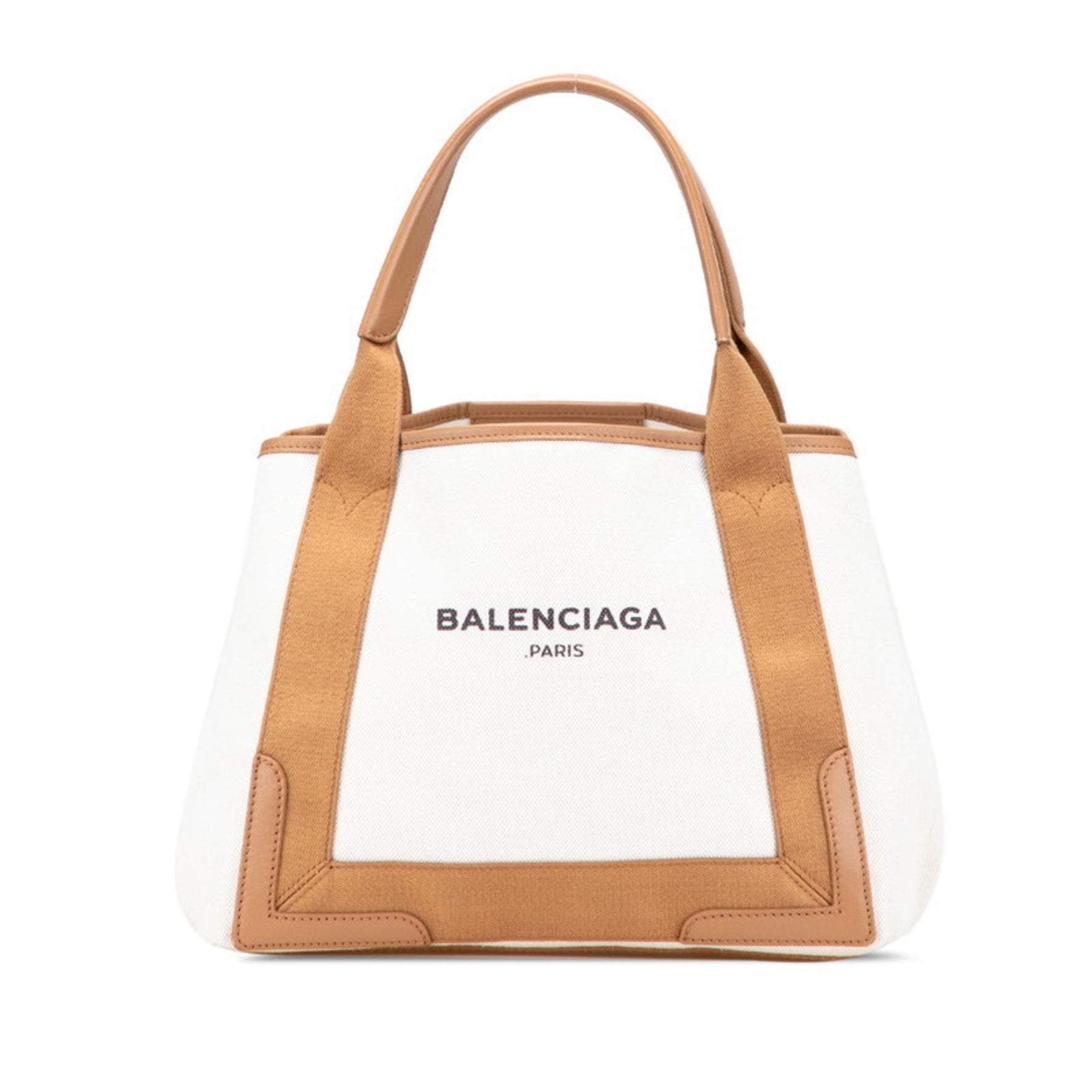 Balenciaga Navy Cabas S Handbag Tote Bag Ivory Brown Canvas and Leather
