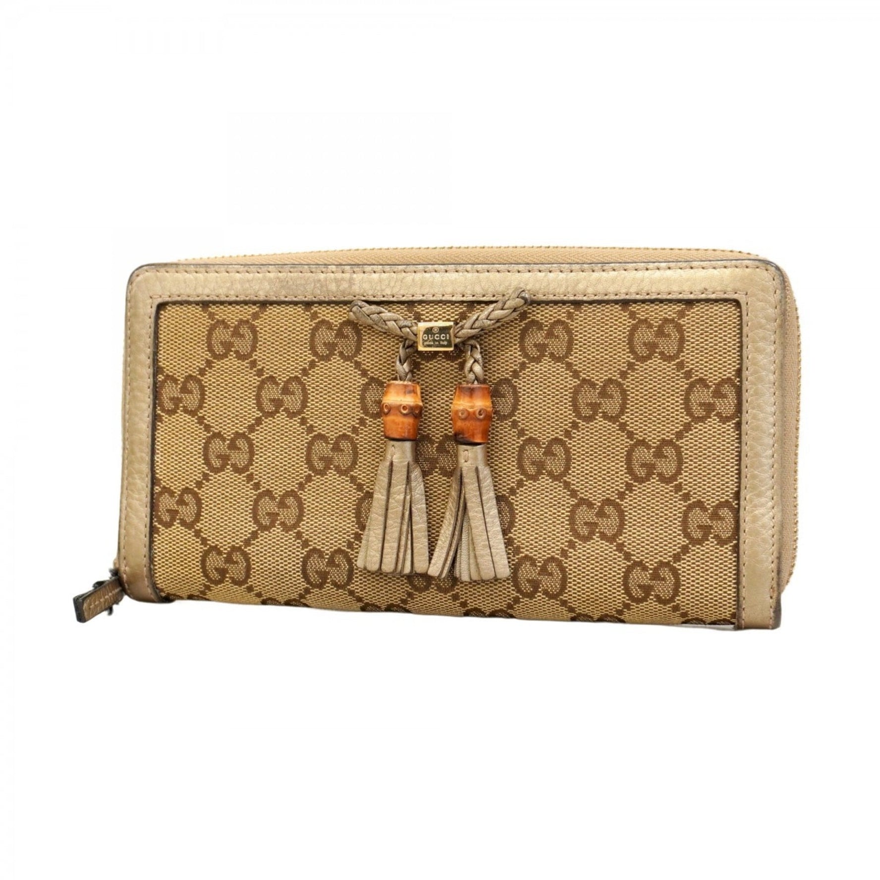Gucci GG Canvas Bamboo Long Wallet Brown Beige Champagne