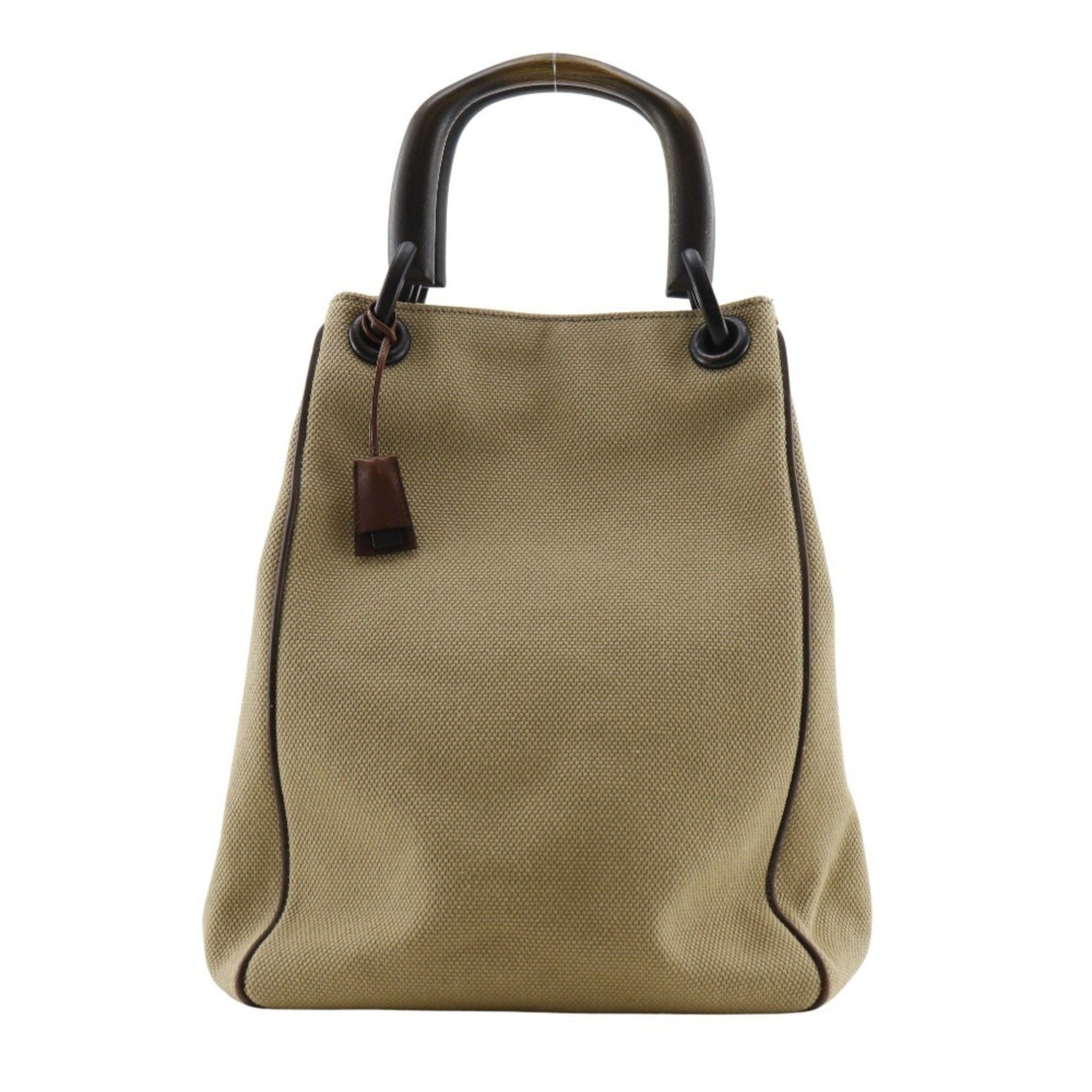 GUCCI Wood Handle Handbag Canvas handle
