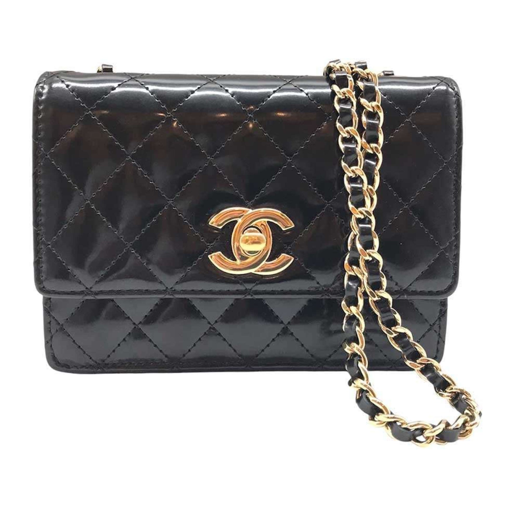 Chanel Matelasse Shoulder Bag Pouch Enamel Black Cross Stitch 15 Series