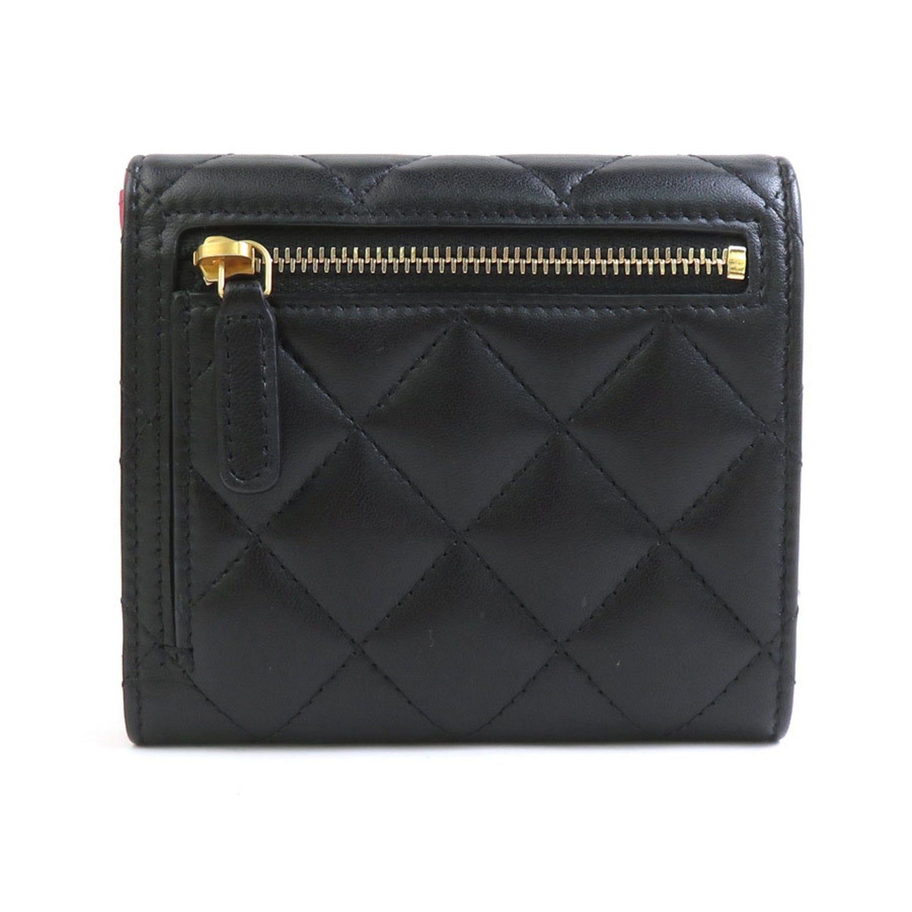 CHANEL Bi-fold Wallet Heart Coco Lambskin Black x Pink