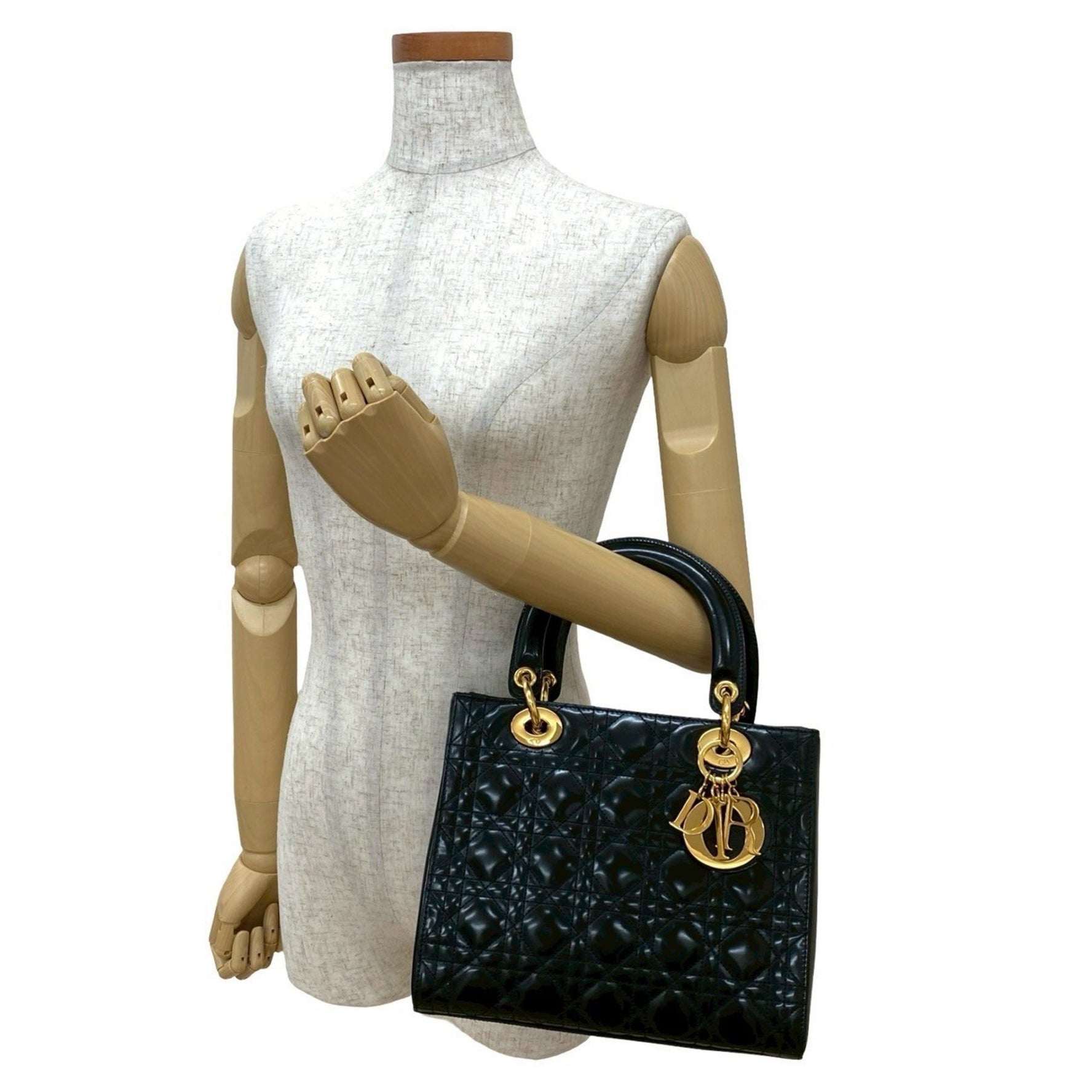 Christian Dior Lady Cannage Stitch Patent Leather Handbag in