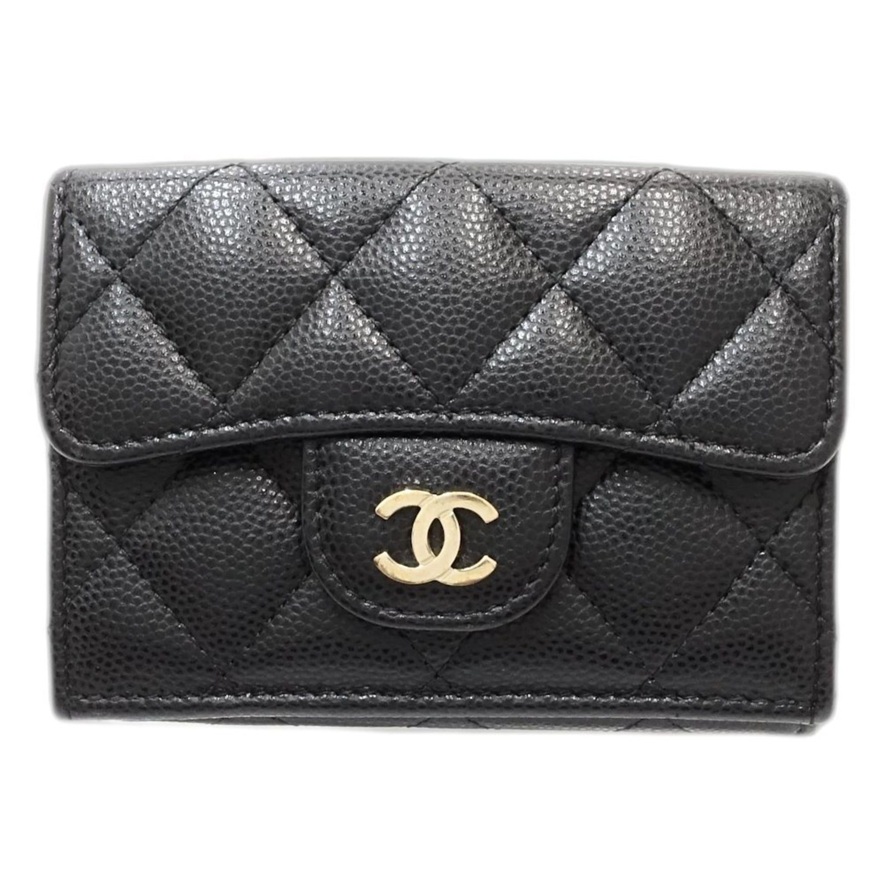 CHANEL Tri-fold Wallet Matelasse Coco Mark Classic Small Flap Caviar Skin