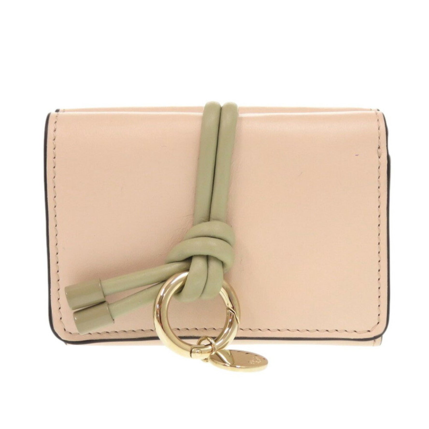 Chloé Chloe Alphabet Leather Cement Pink Tri-fold Wallet Beige