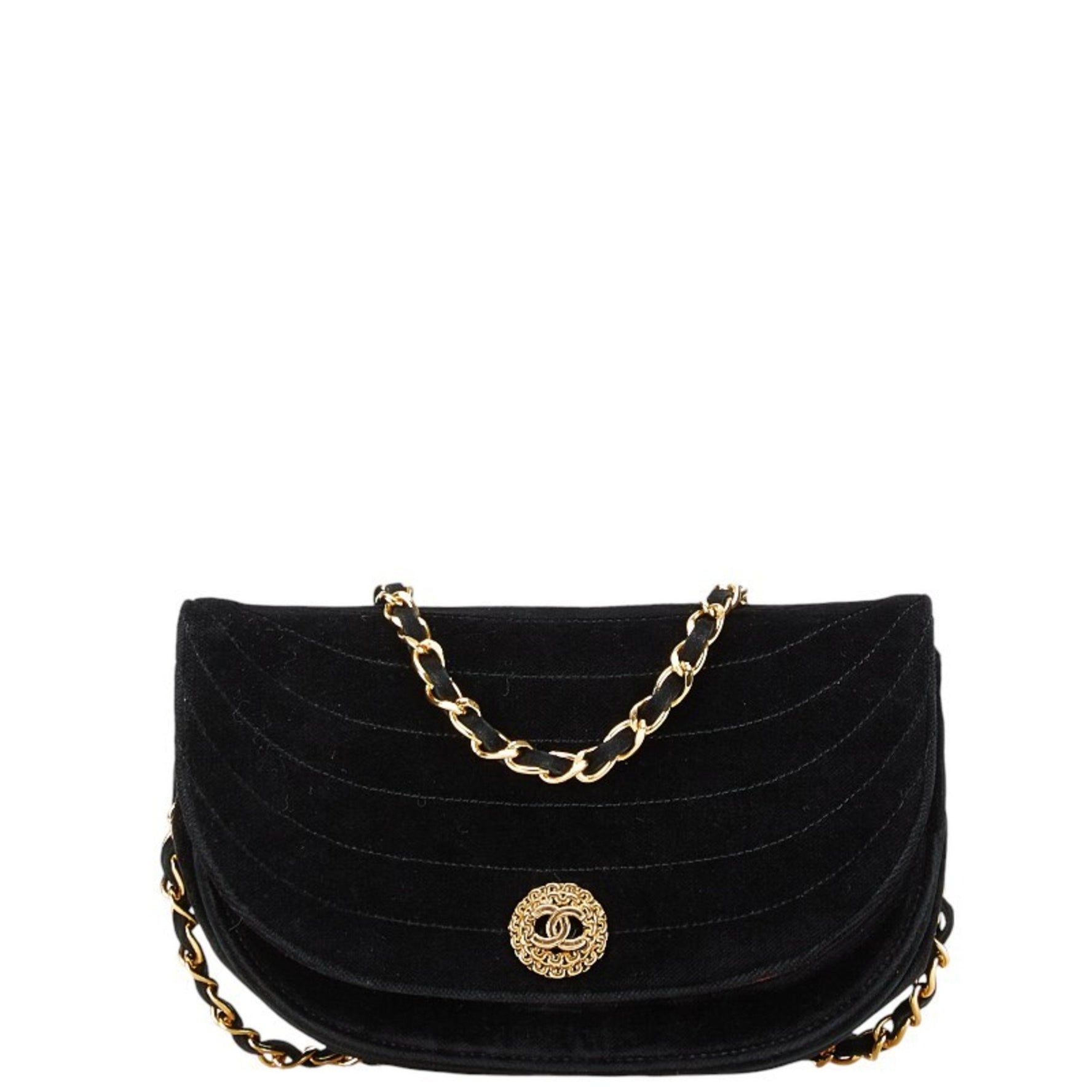 Chanel Half Moon Coco Mark Chain Shoulder Bag Suede
