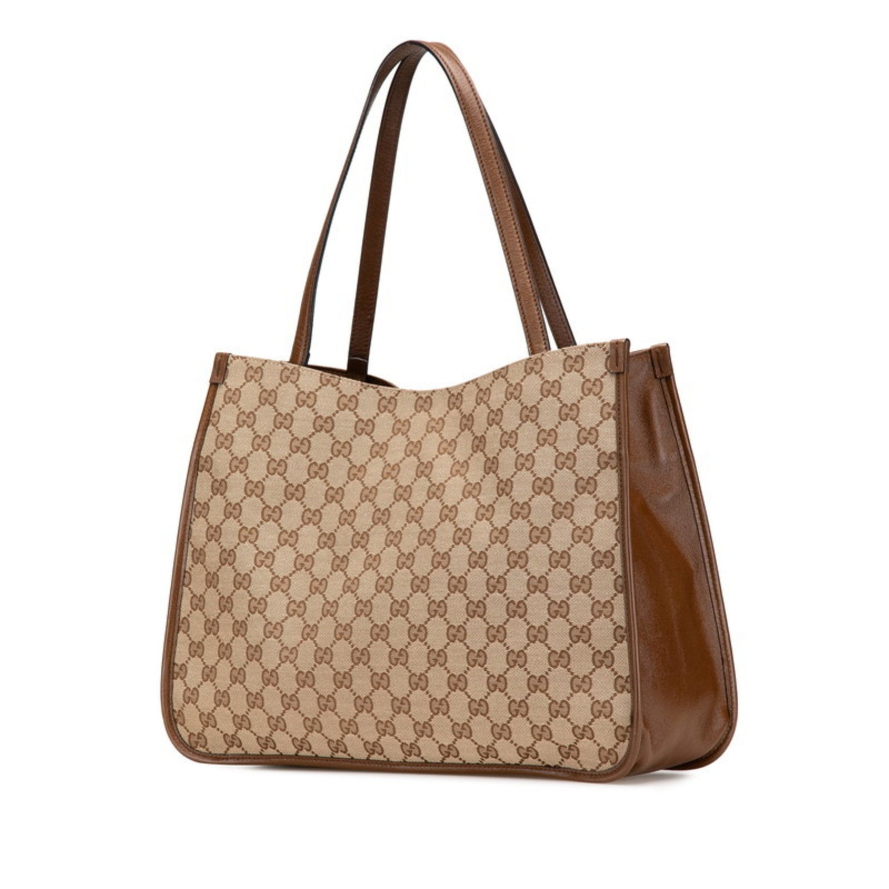 Gucci GG Canvas Horsebit 1955 Tote Bag Beige Brown Leather