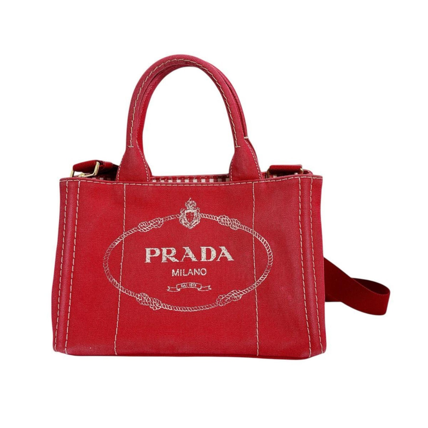 PRADA Tote Bag Mini Canapa Canvas Red