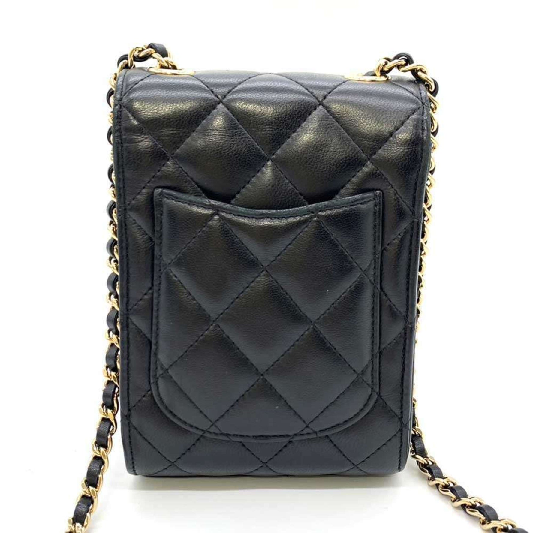Chanel Bag Classic Matelasse Chain Shoulder Champagne Pochette Lambskin Leather