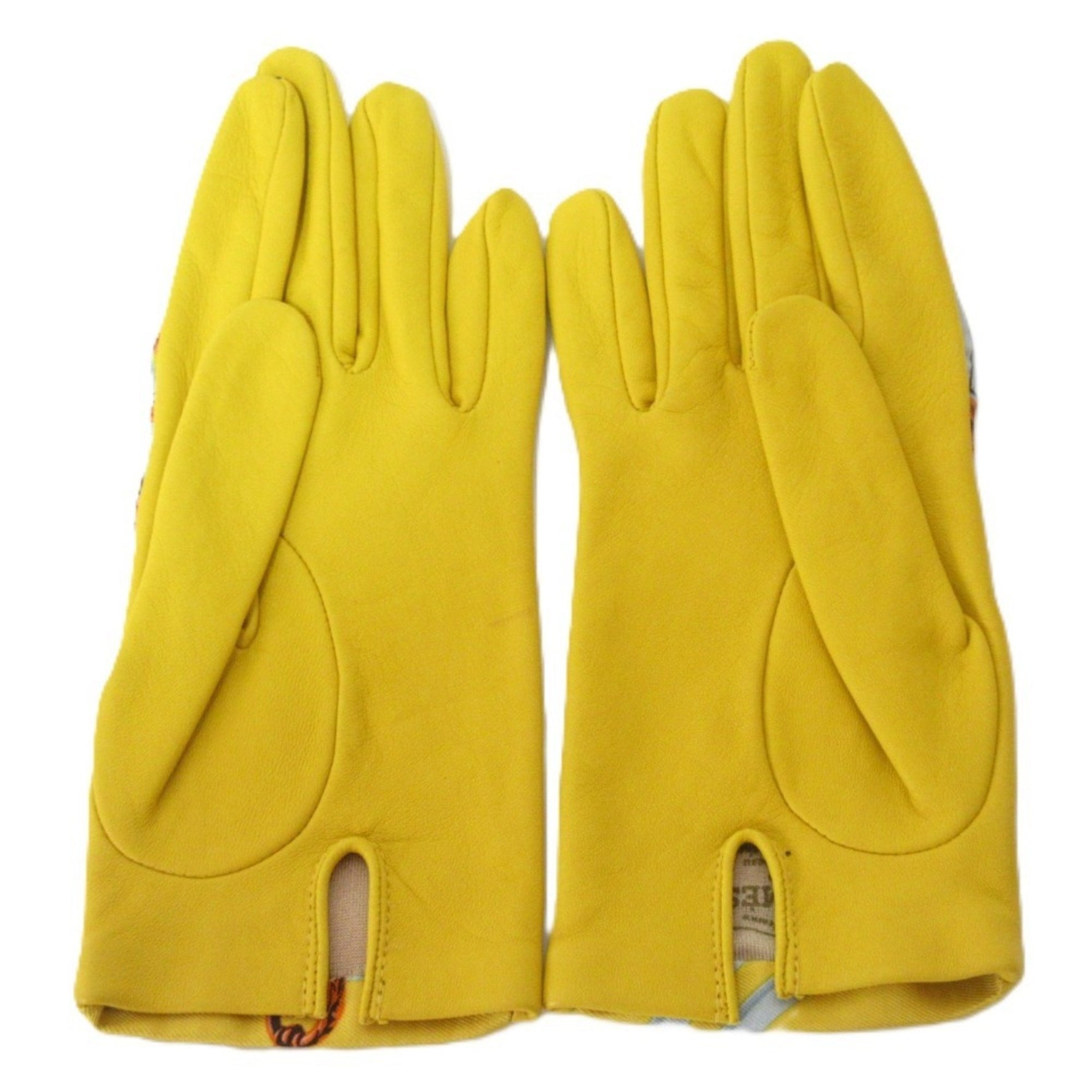 HERMES Twill Silk Lambskin Gloves 7 Yellow x Multicolor