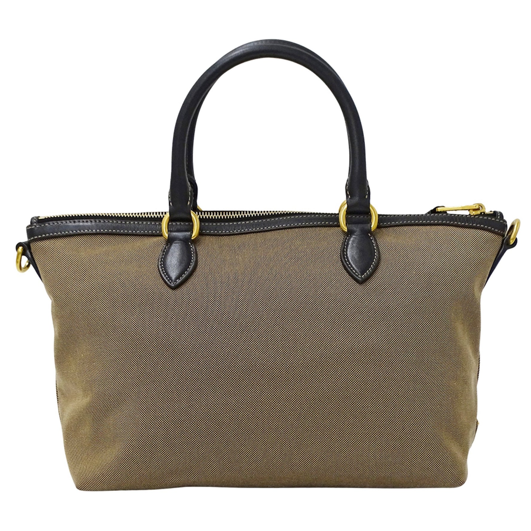 Prada Brand Tote Bag, Handbag, Shoulder Logo Jacquard Canvas, Beige, Black