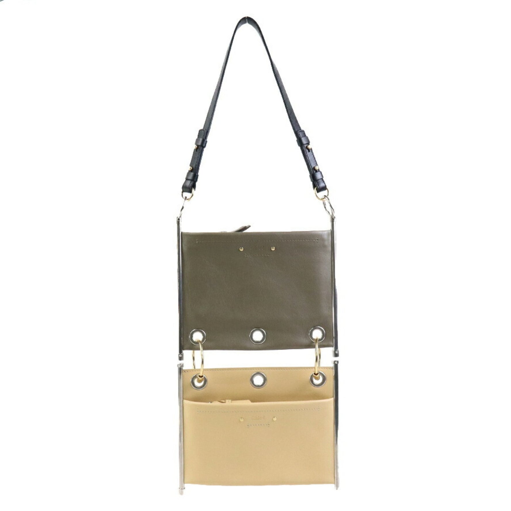 Chloé Chloe Shoulder Bag Clutch Leather Beige x Gray Ladies