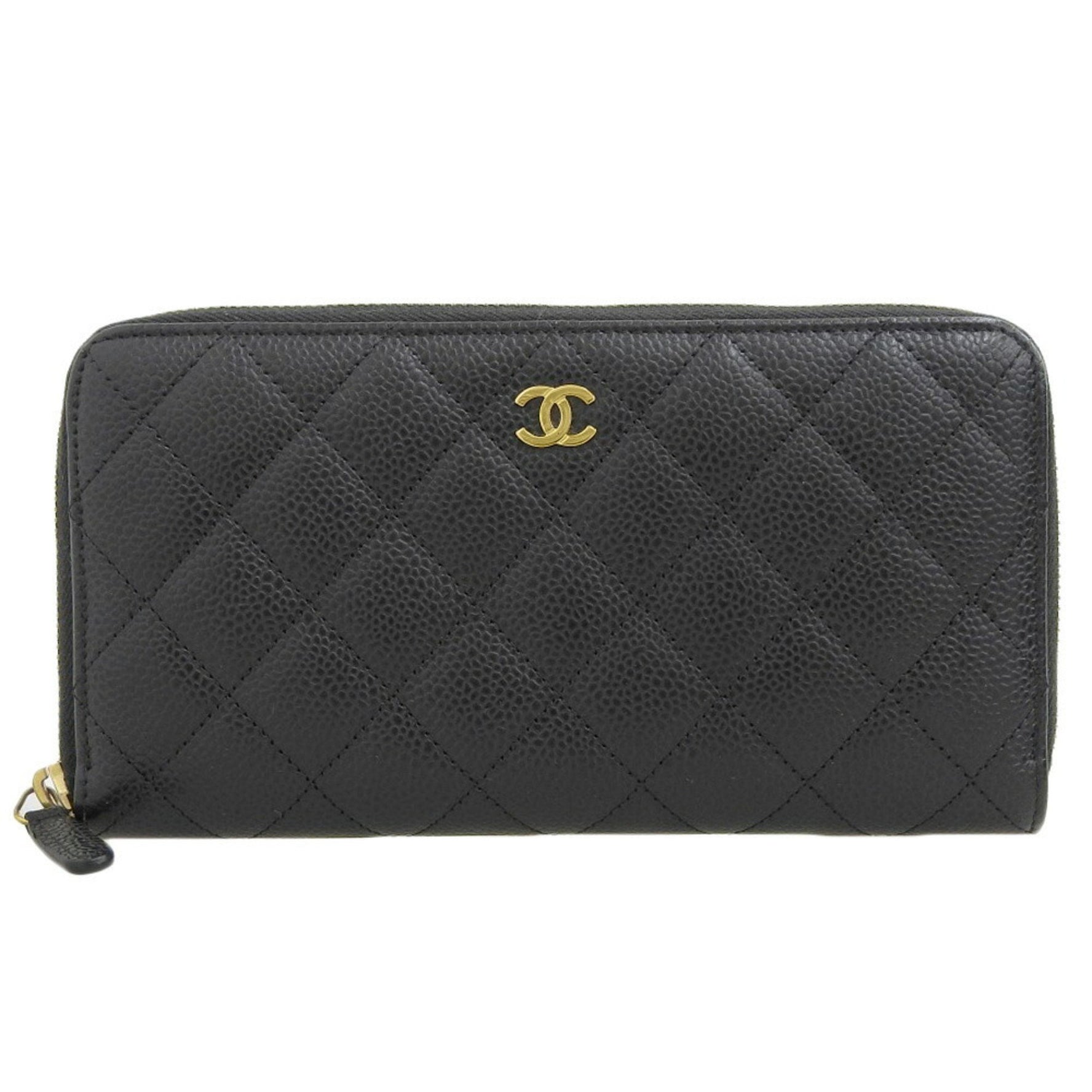CHANEL Coco Mark Round Long Wallet with Seal Series Caviar Skin