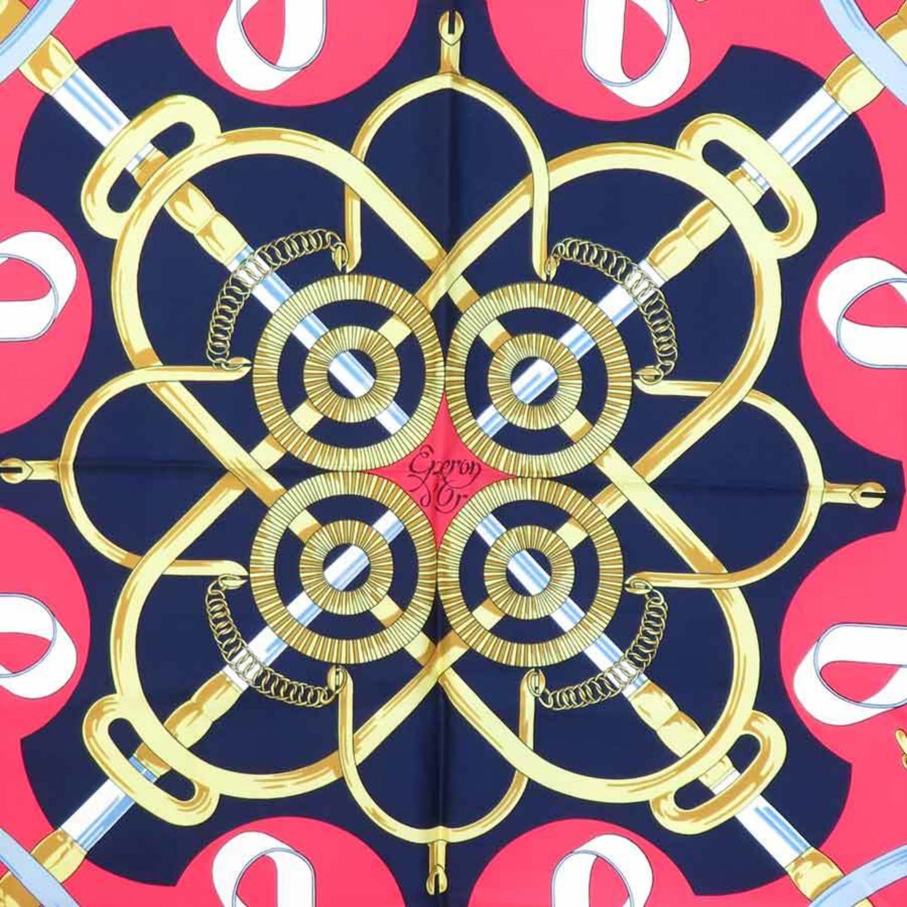 Hermes Scarf Muffler Carre 90 Silk Navy Red Multicolor