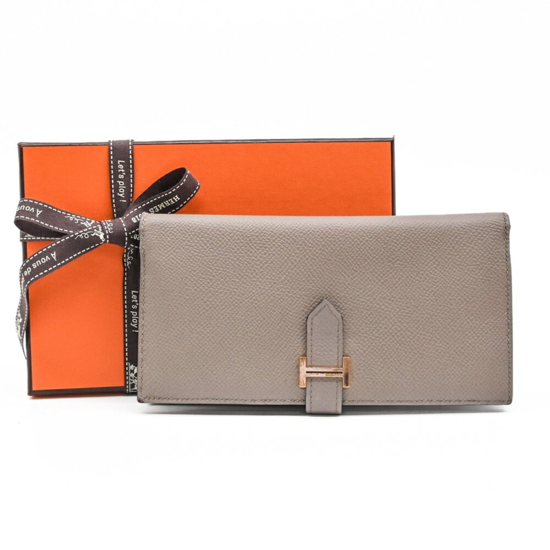 HERMES Bearn Soufflet Long Wallet Epsom Leather Greige Gris Asphalt #C