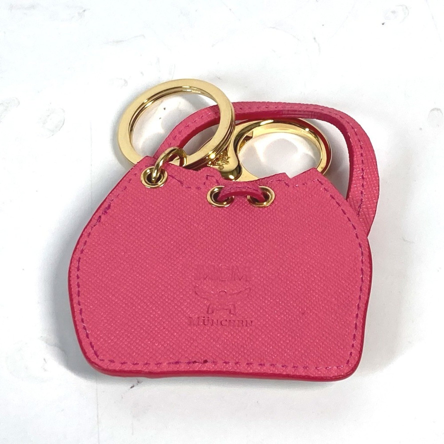 MCM Visetos Bag Design Charm Keychain Leather Beige