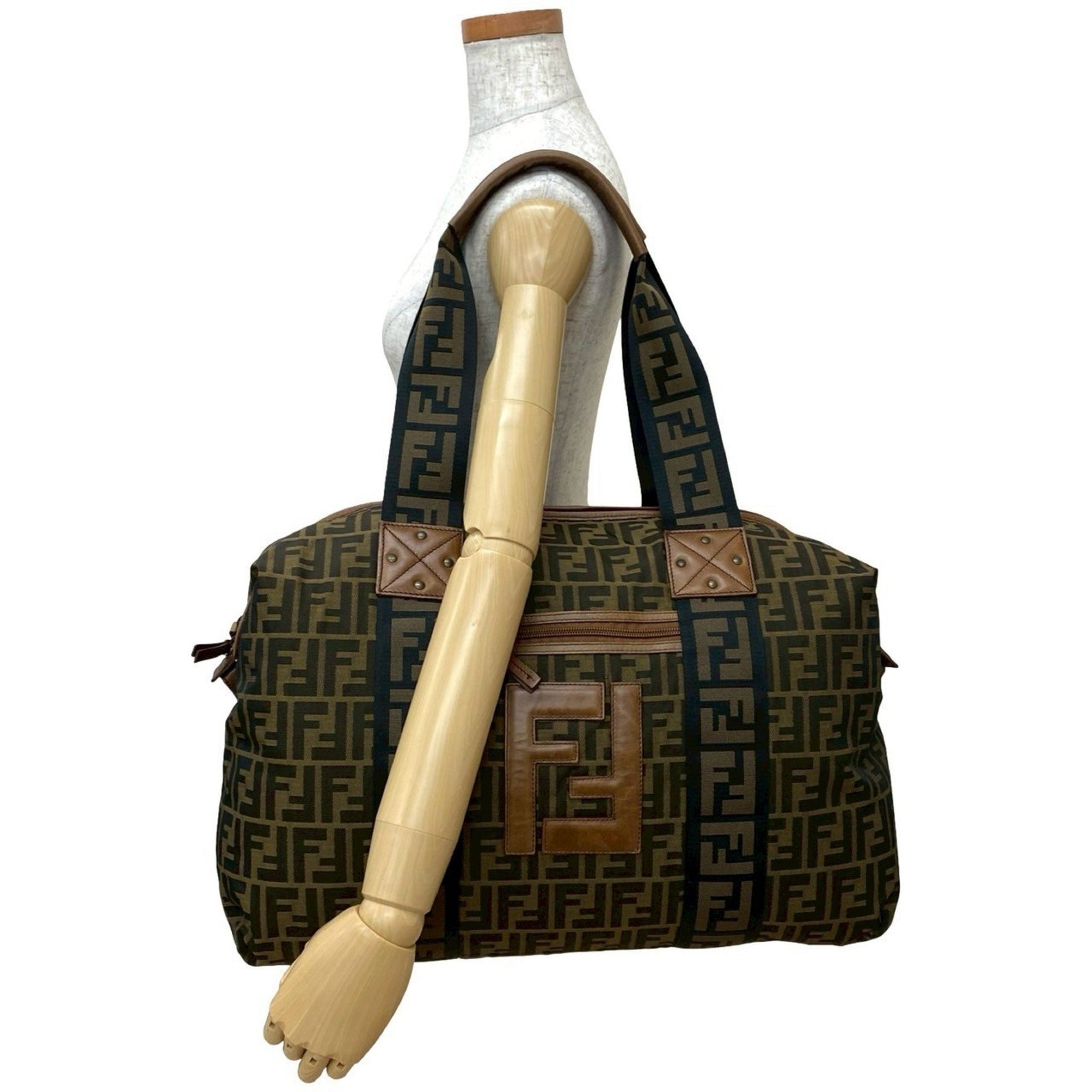 FENDI Zucca FF pattern leather and nylon tote bag/boston bag