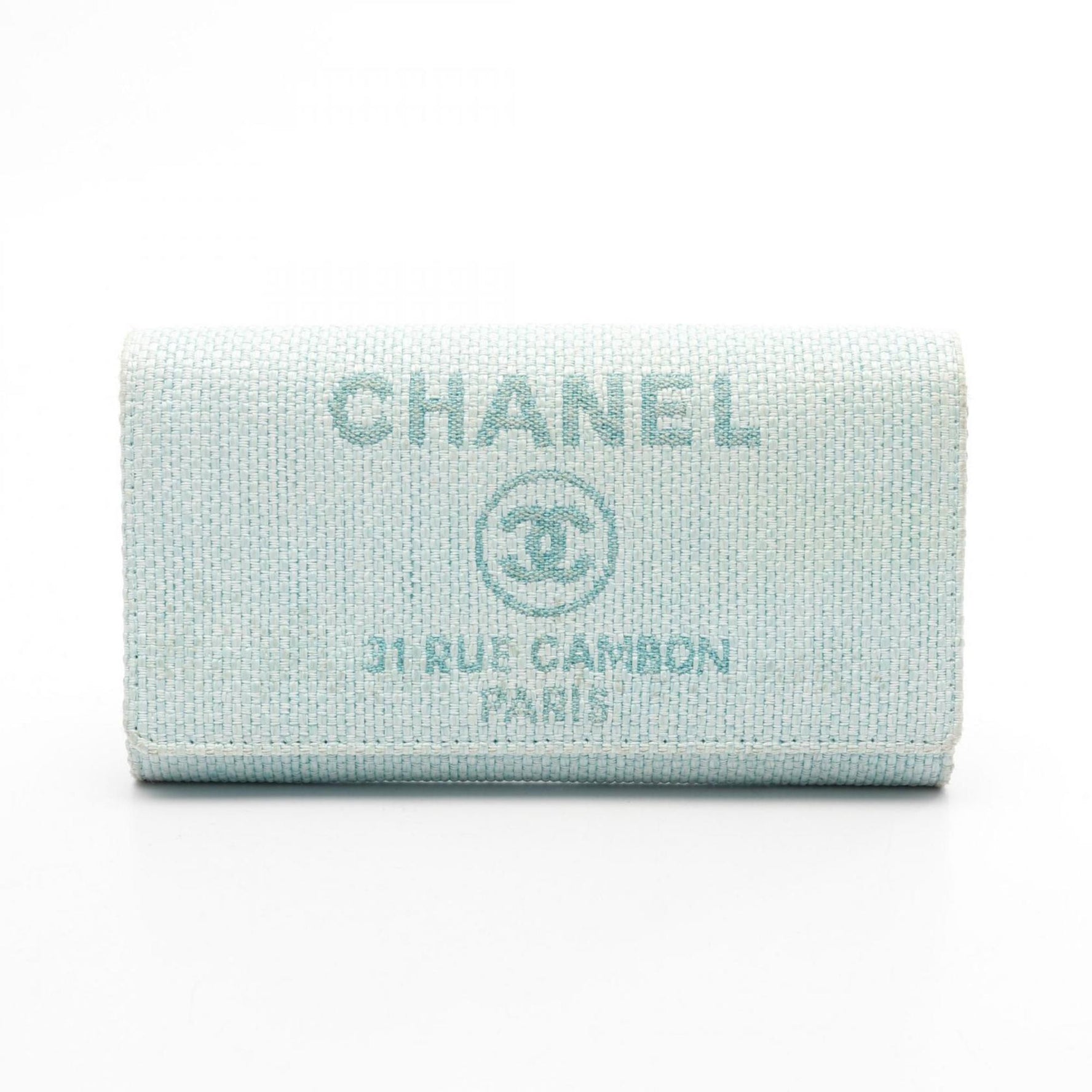 CHANEL Deauville Bi-fold Long Wallet Leather Fabric