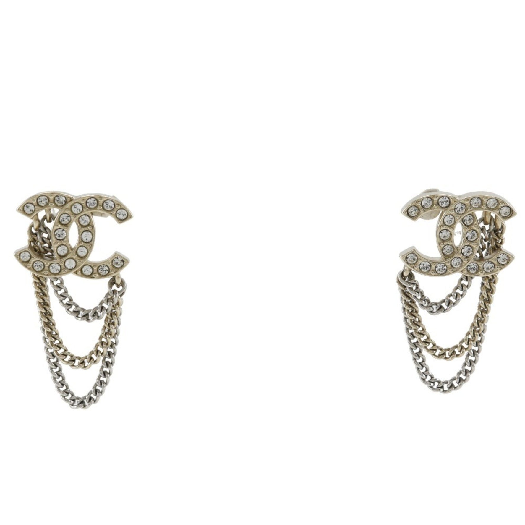 CHANEL COCO Mark Chain Earrings x Metal Rhinestones Approx.