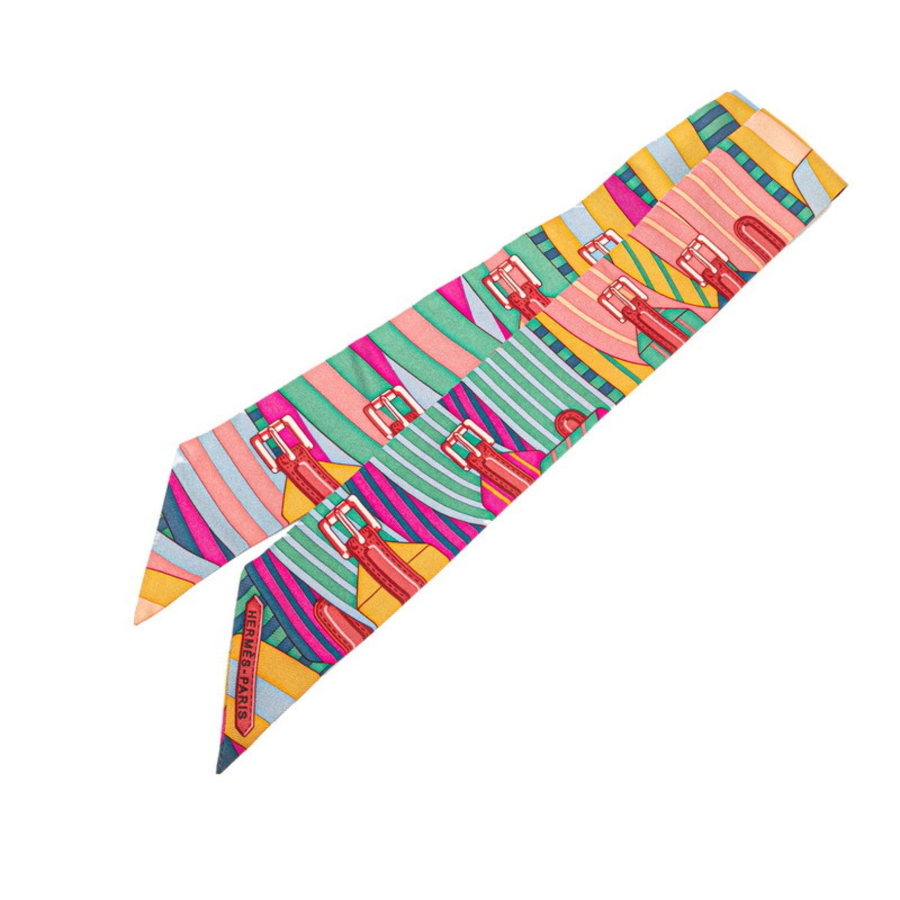 Hermès Twilly SANGLES Scarf, Blue, Pink, Multicolor, Silk, HERMES