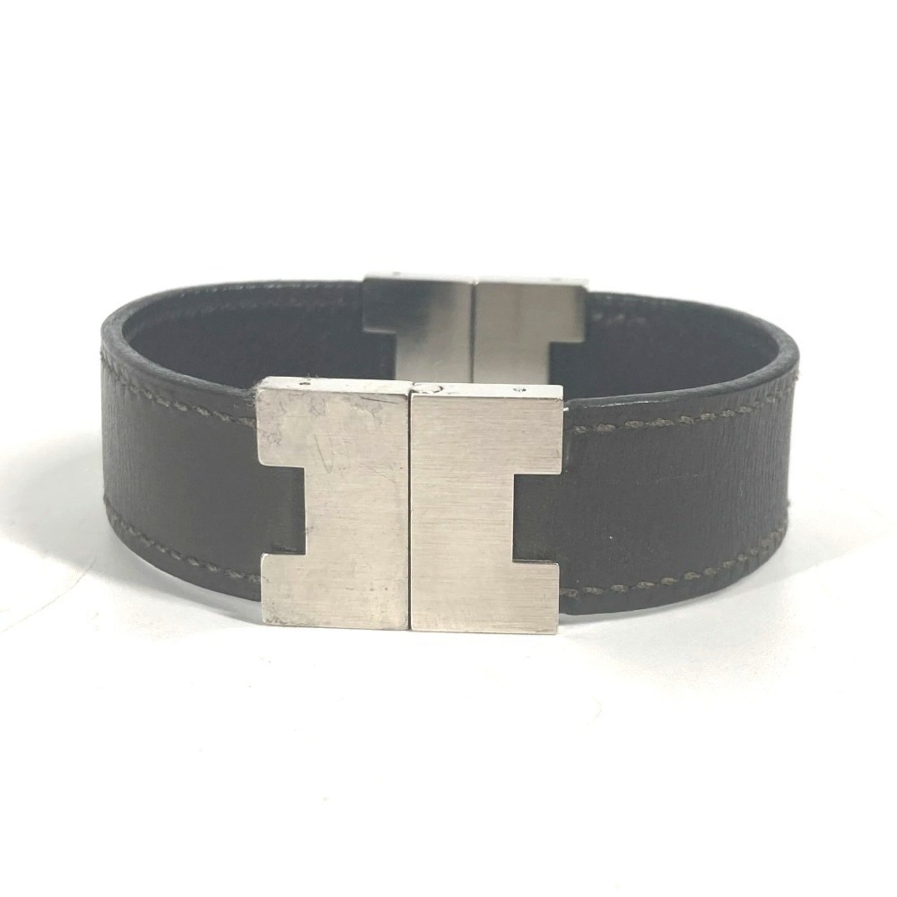 HERMES Lurie H Bracelet Leather Black