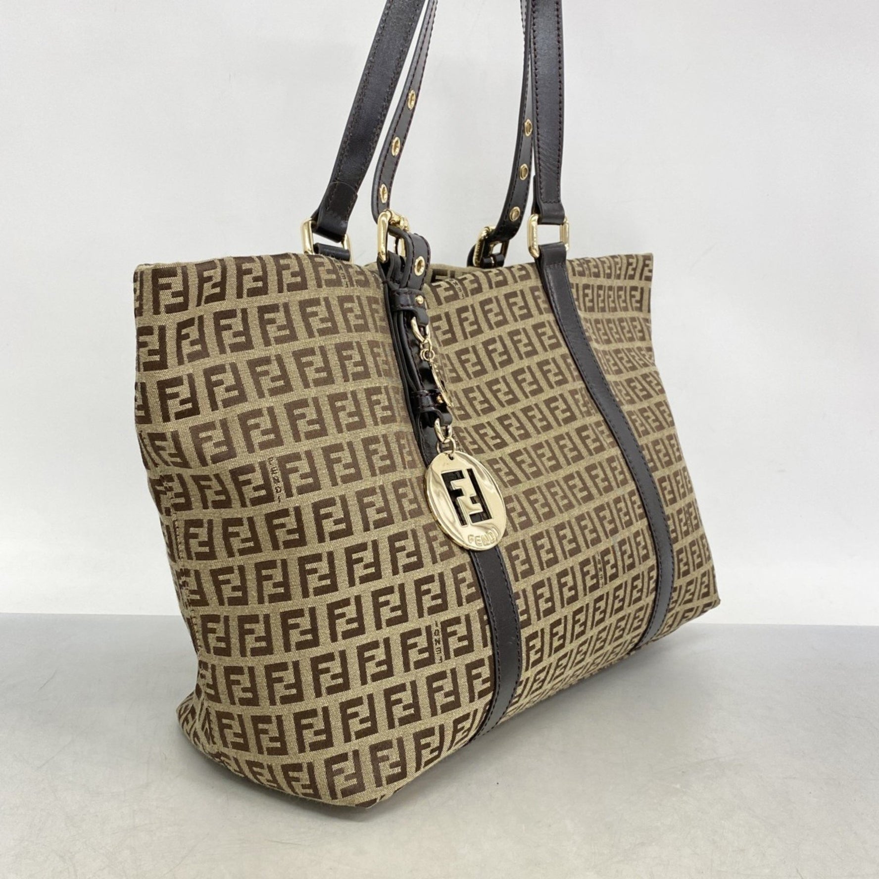 Fendi Zucchino Tote Bag in Nylon Canvas, Beige, Brown, and Champagne