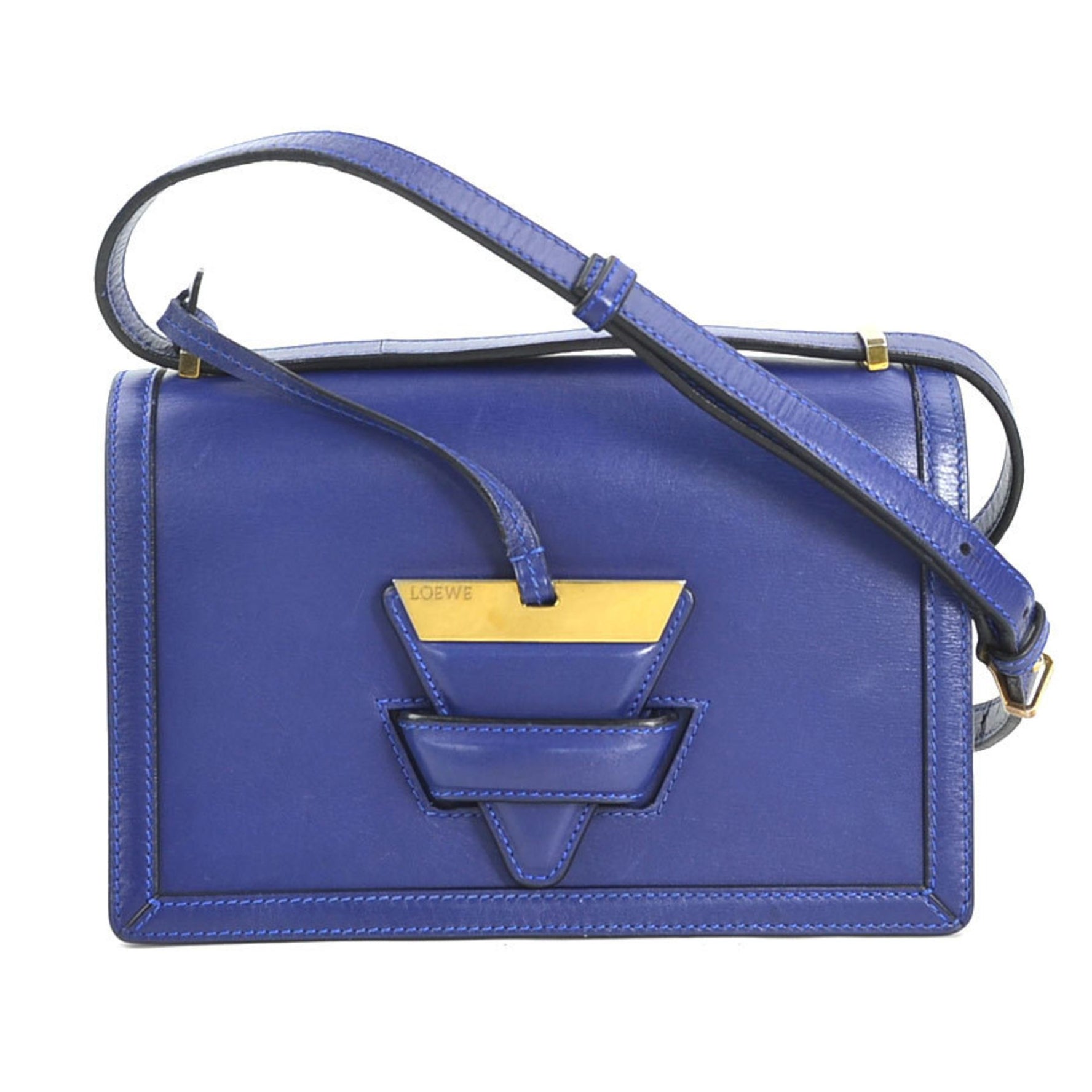 LOEWE shoulder bag Barcelona leather blue gold ladies