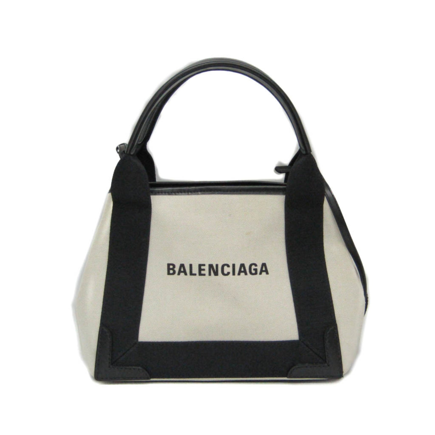 Balenciaga Navy Cabas XS Canvas,Leather Handbag,Shoulder Bag Black,Cream