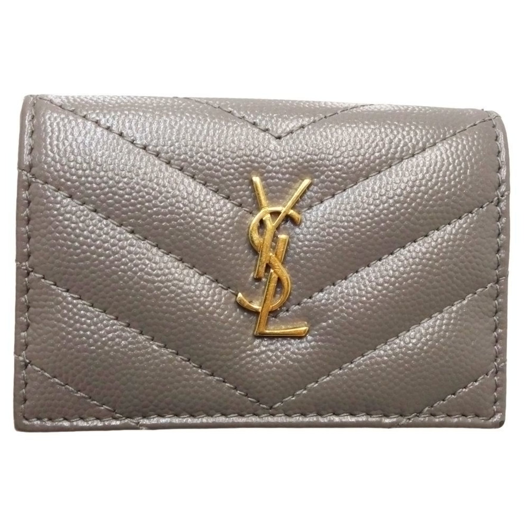 Saint Laurent Origami Tiny Wallet Cassandra Matelasse Trifold Calf Greige