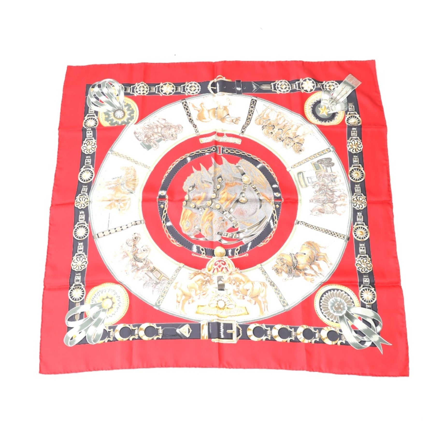 HERMES Scarf Pleated 100% Silk Red