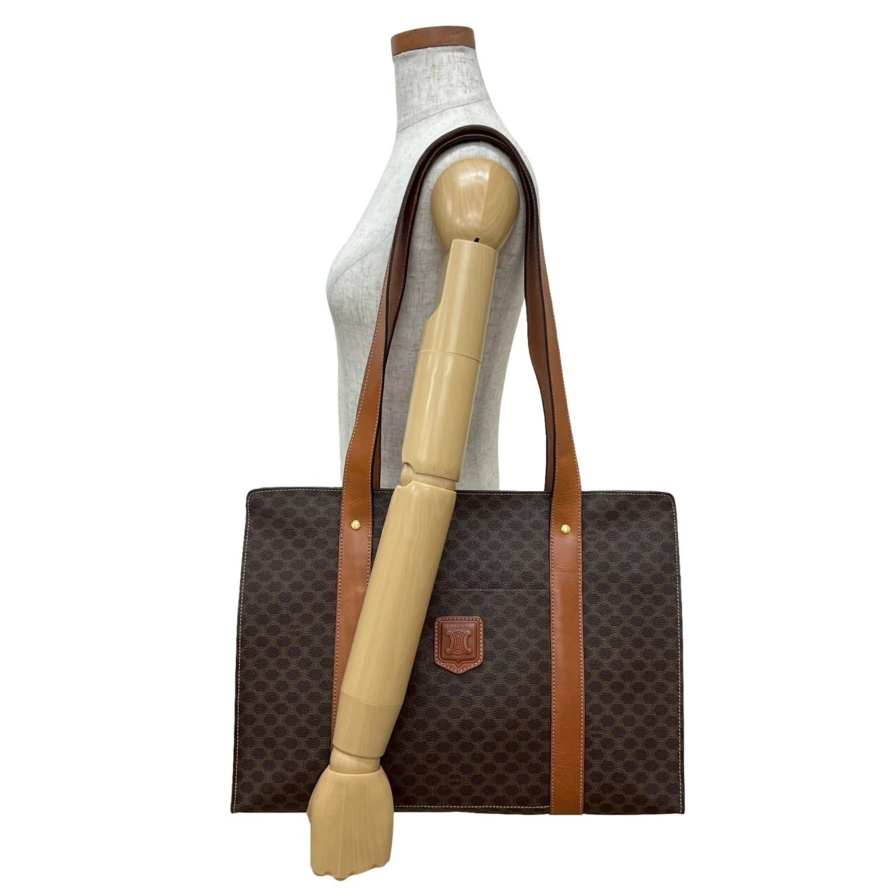 CELINE Macadam Blason Triomphe Leather Tote Bag, Semi-Shoulder Business