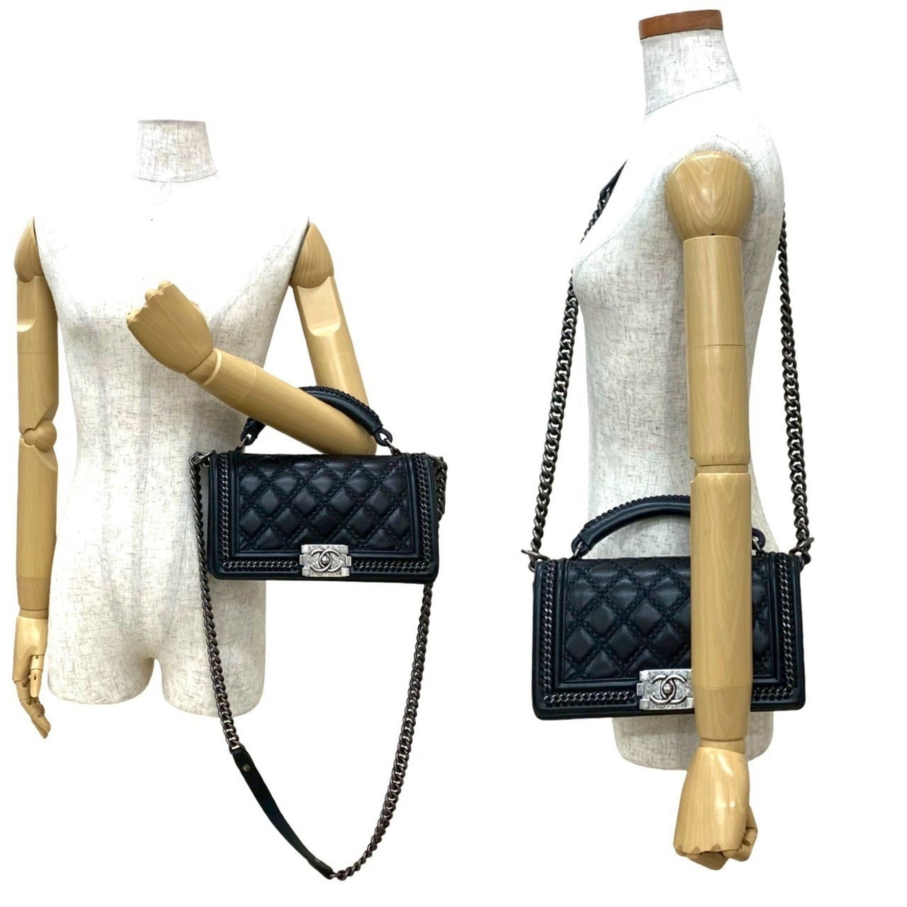 CHANEL Boy Coco Mark Leather Chain Semi Shoulder Bag in