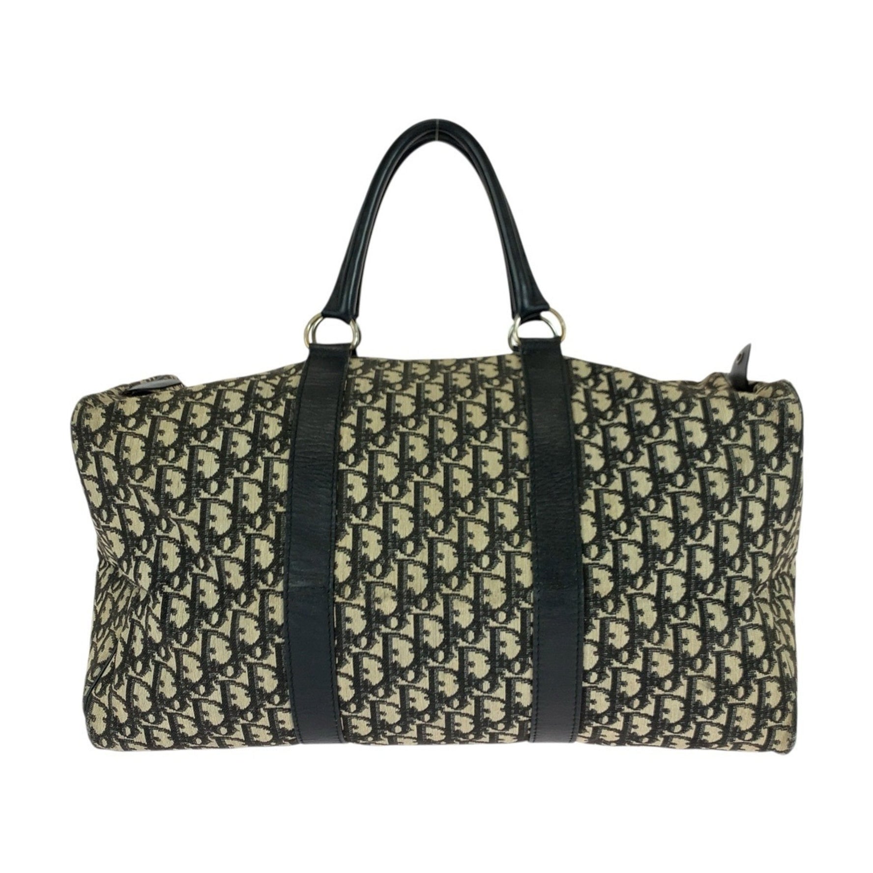 Christian Dior Dior Vintage Trotter Boston Bag in Black, Beige, and Gold Hardware, Canvas Leather