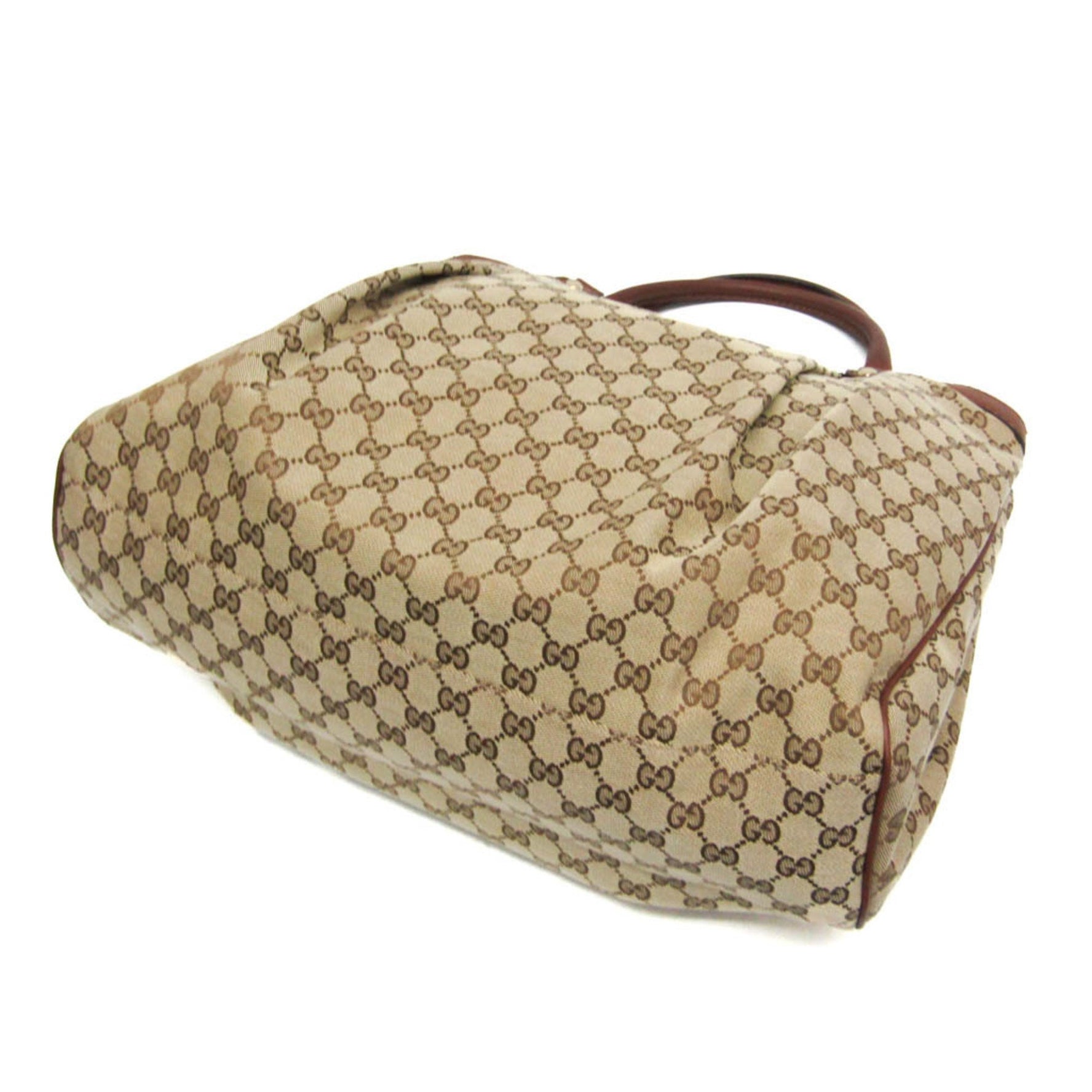 Gucci Sukey Leather,GG Canvas Handbag Beige,Brown