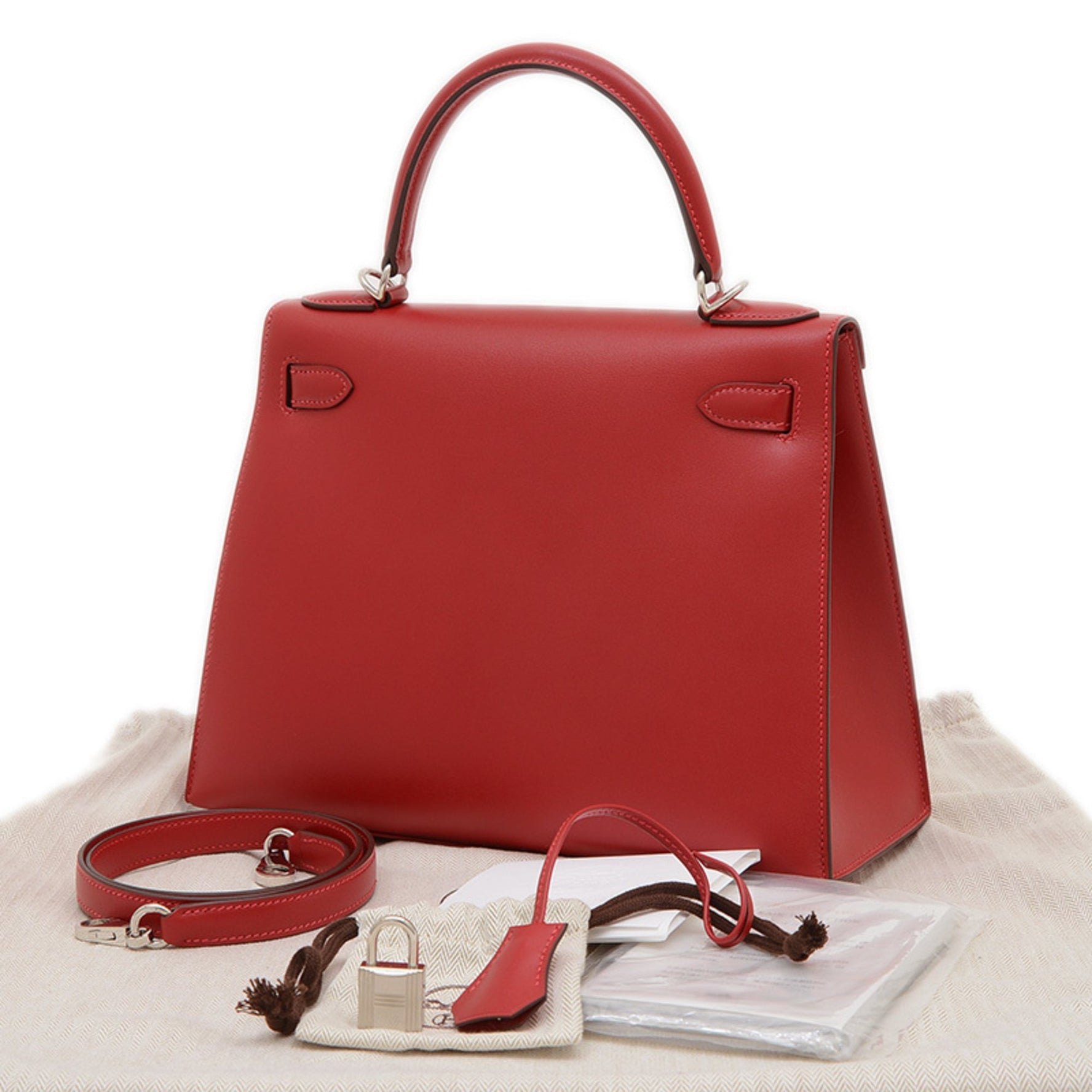 Hermes Hermès Kelly 28 Handbag with Tadelakt Rouge vif Leather, Silver Hardware, D Stamp