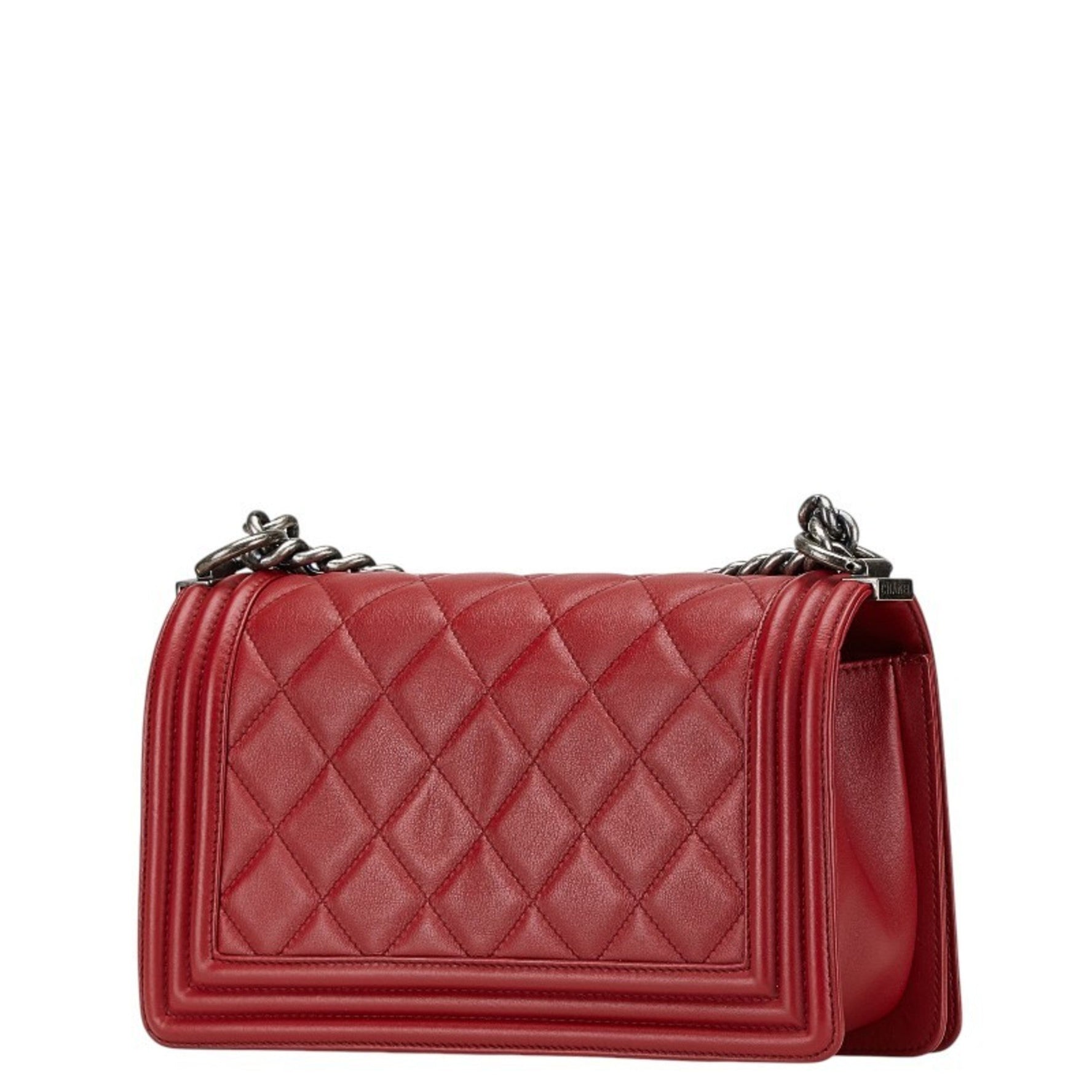 Chanel Coco Mark Boy 25 Chain Shoulder Bag Red Lambskin